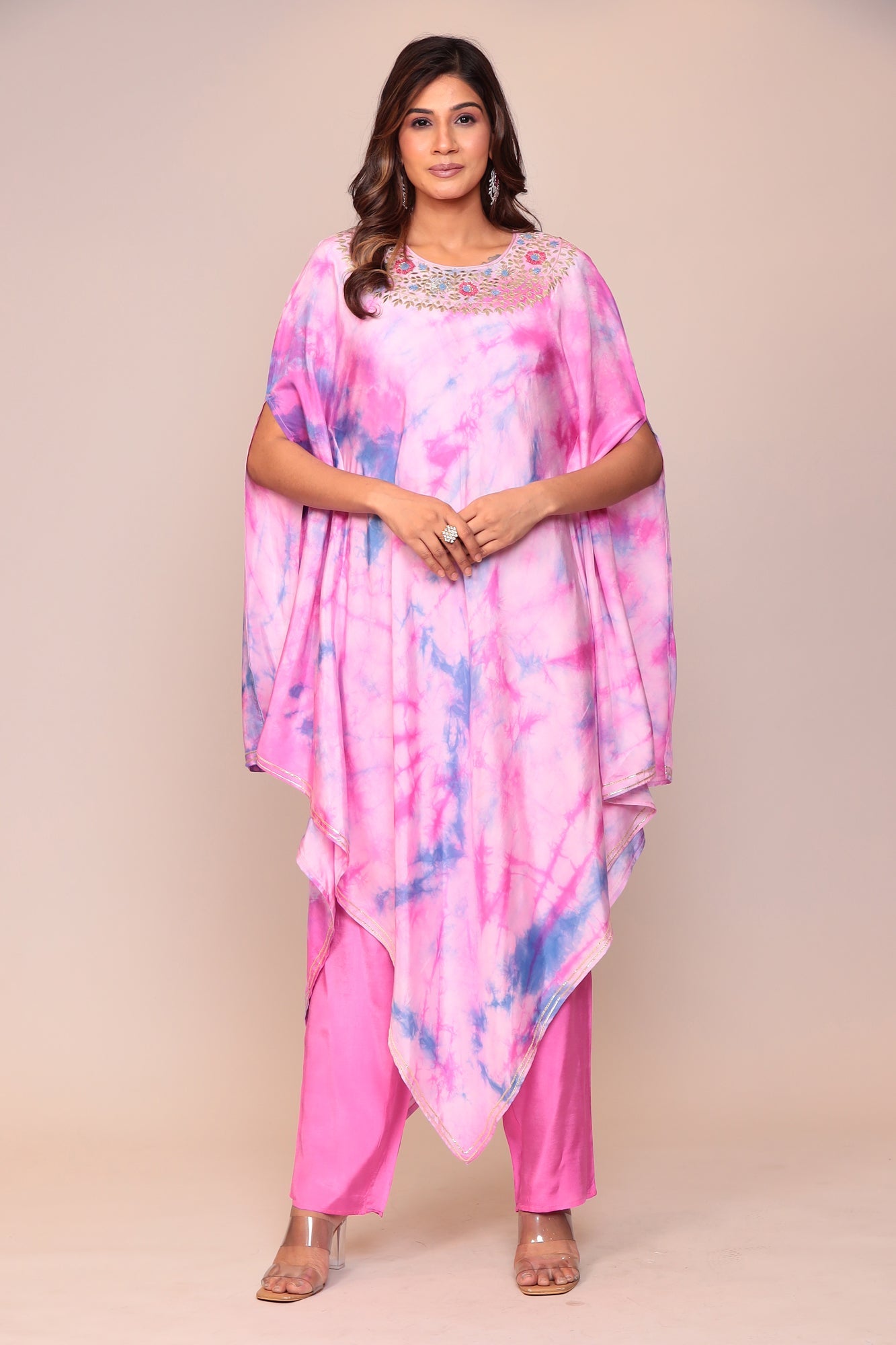 Tie & Dye Muslin Gota Patti Suit Stitched with Flared Sleeves