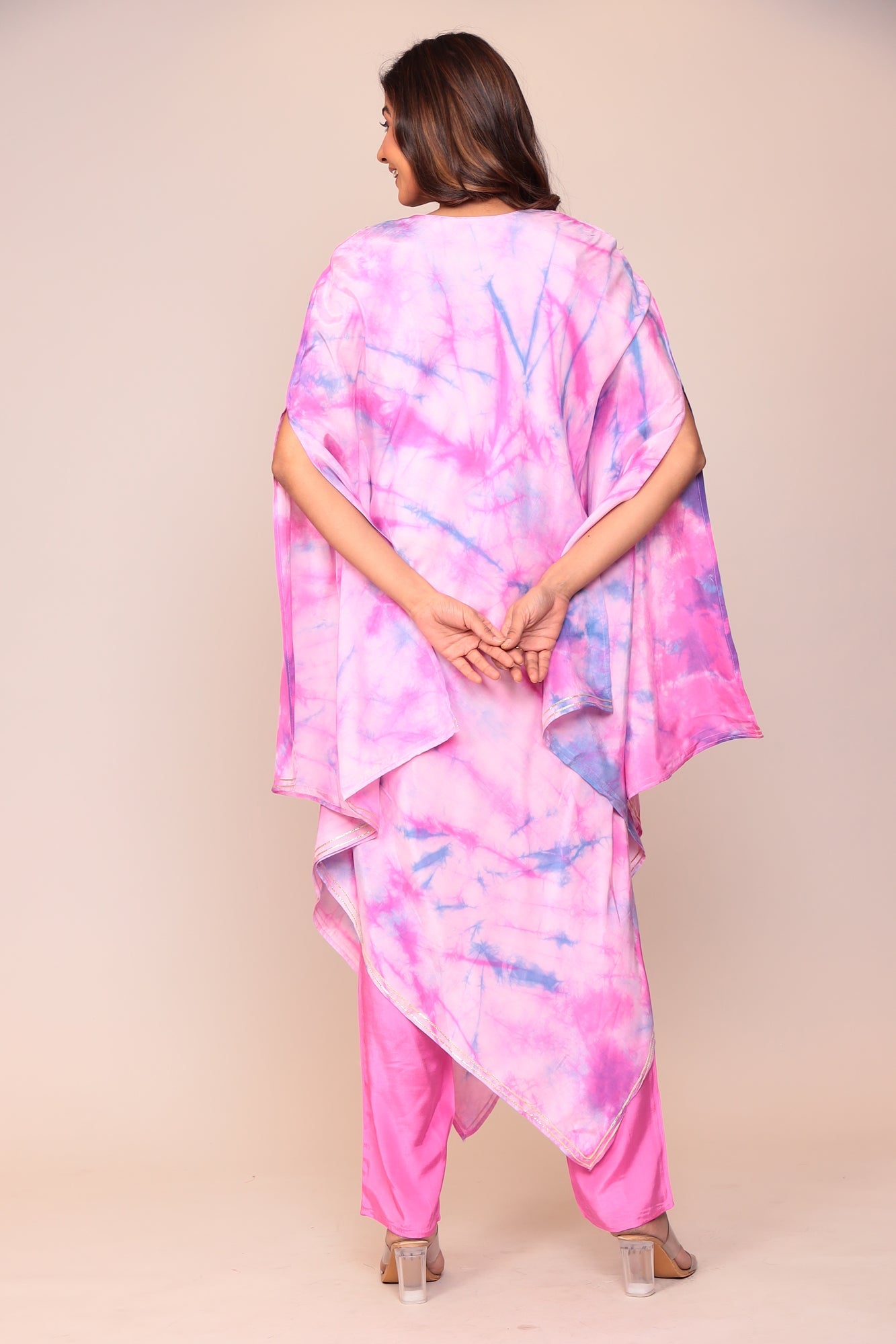 Tie & Dye Muslin Gota Patti Suit Stitched with Flared Sleeves
