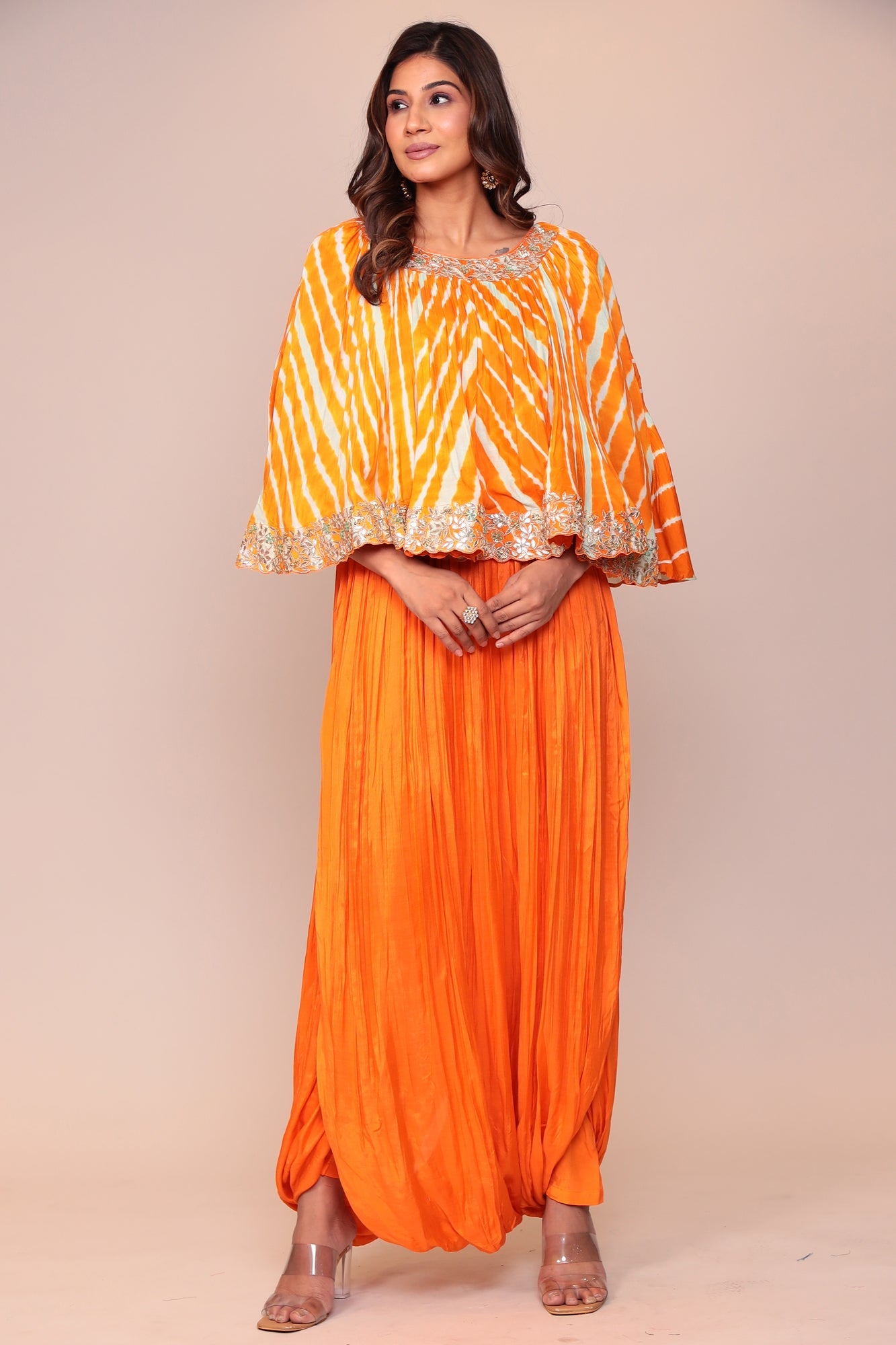 Leheriya Cotton Silk Jump Suit with Gota Patti and Thread Work.