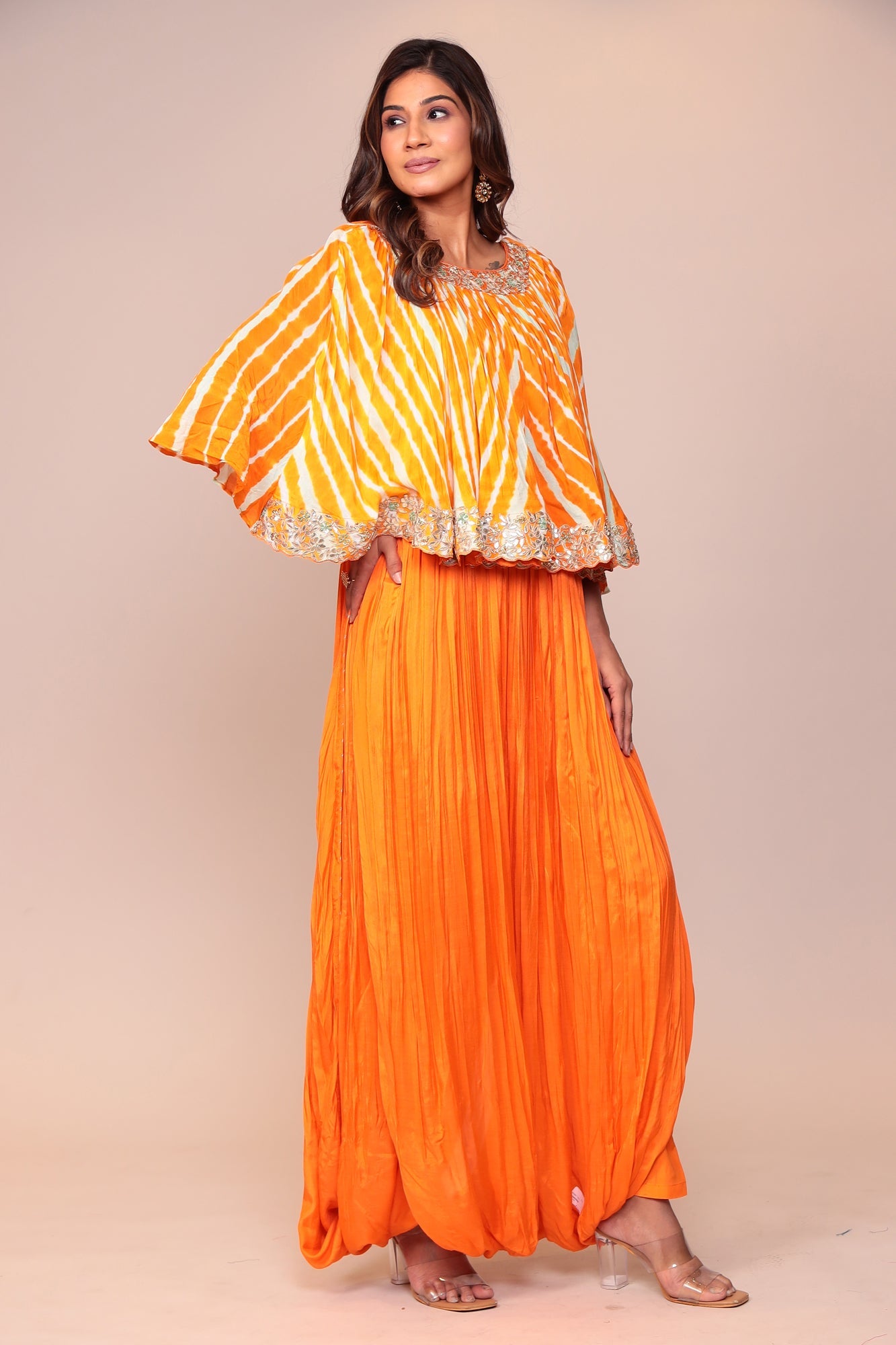 Leheriya Cotton Silk Jump Suit with Gota Patti and Thread Work.