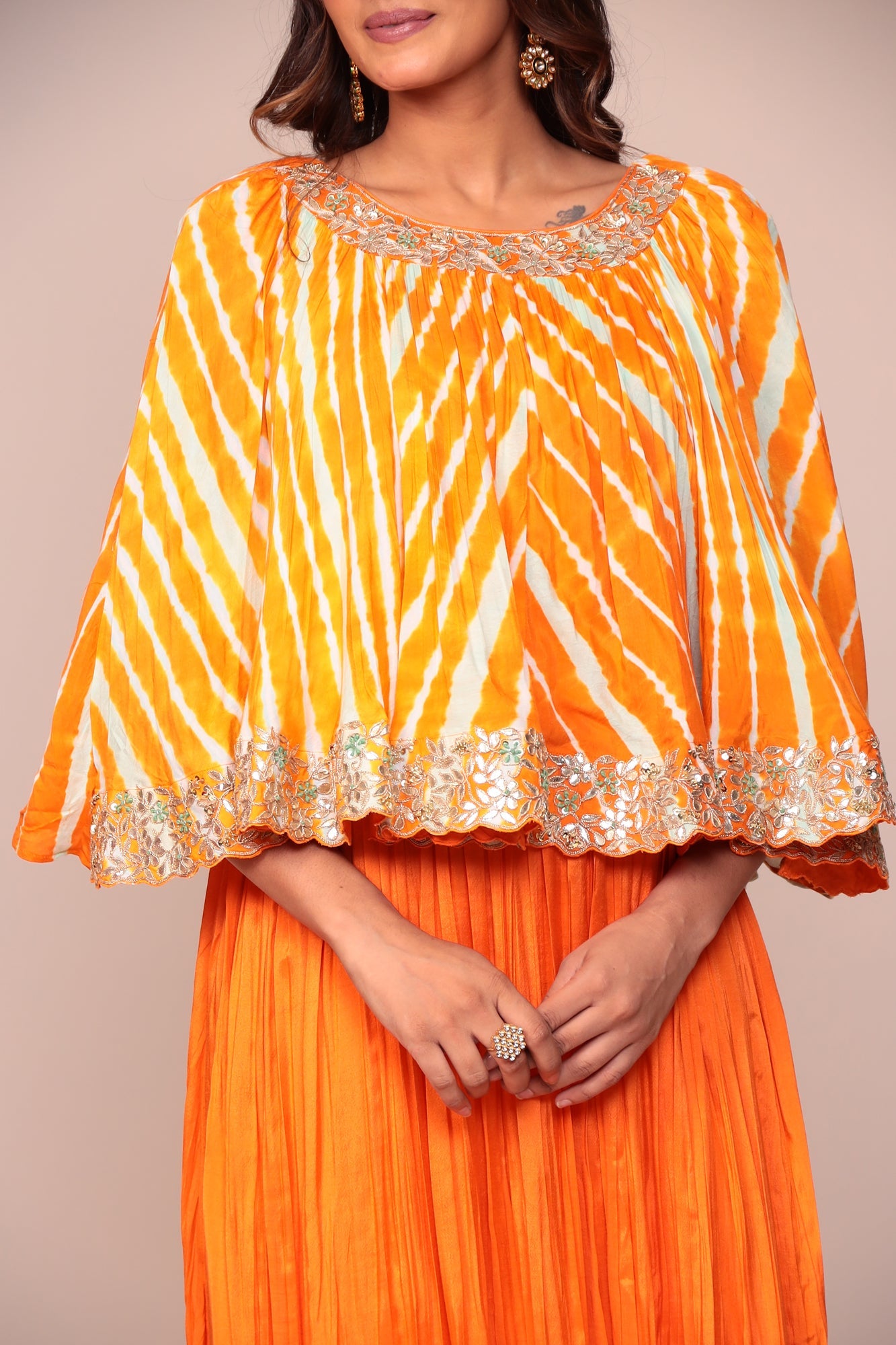 Leheriya Cotton Silk Jump Suit with Gota Patti and Thread Work