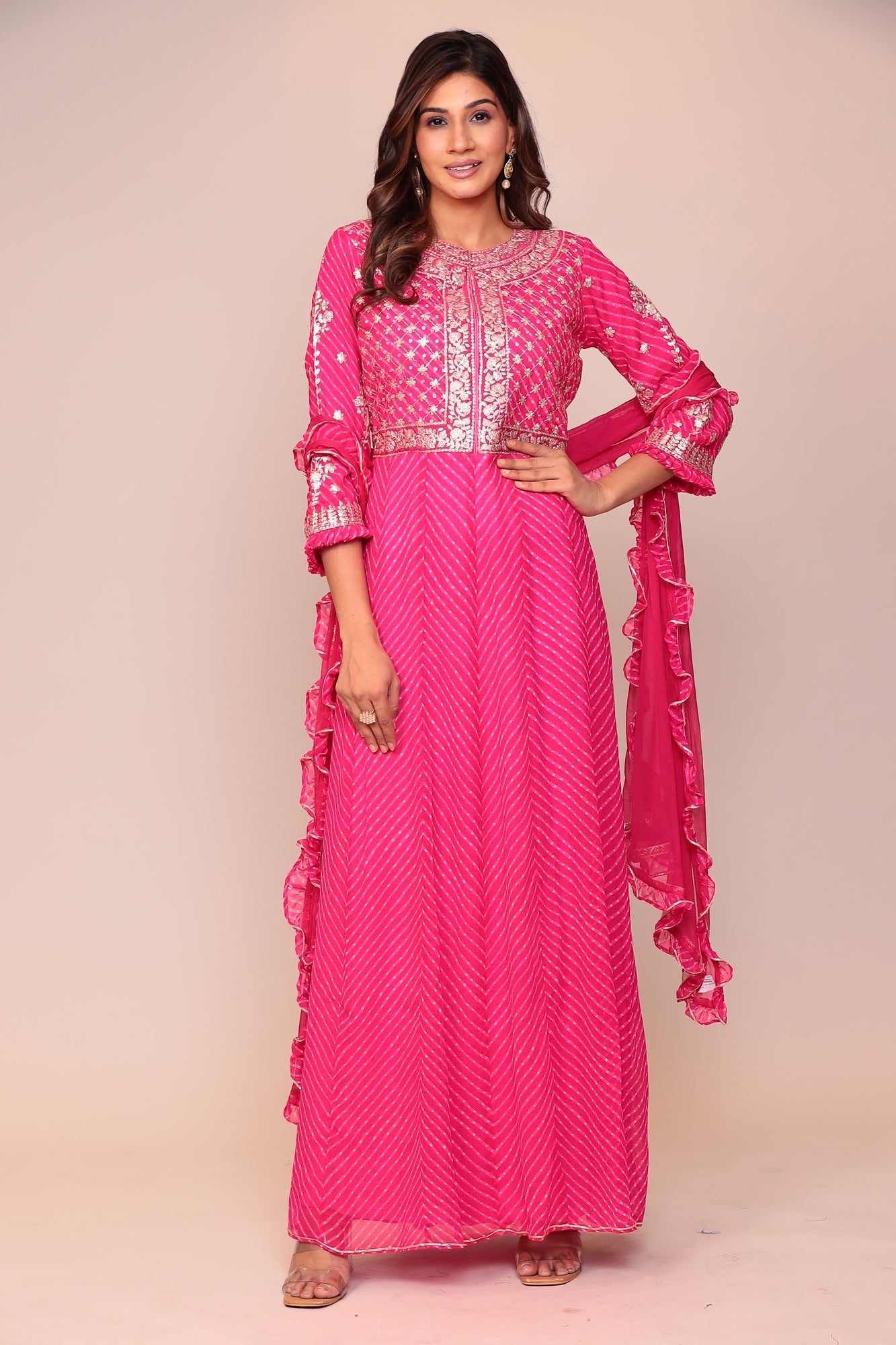 Mothra Georgette Floor Length Suit with Pittan work.