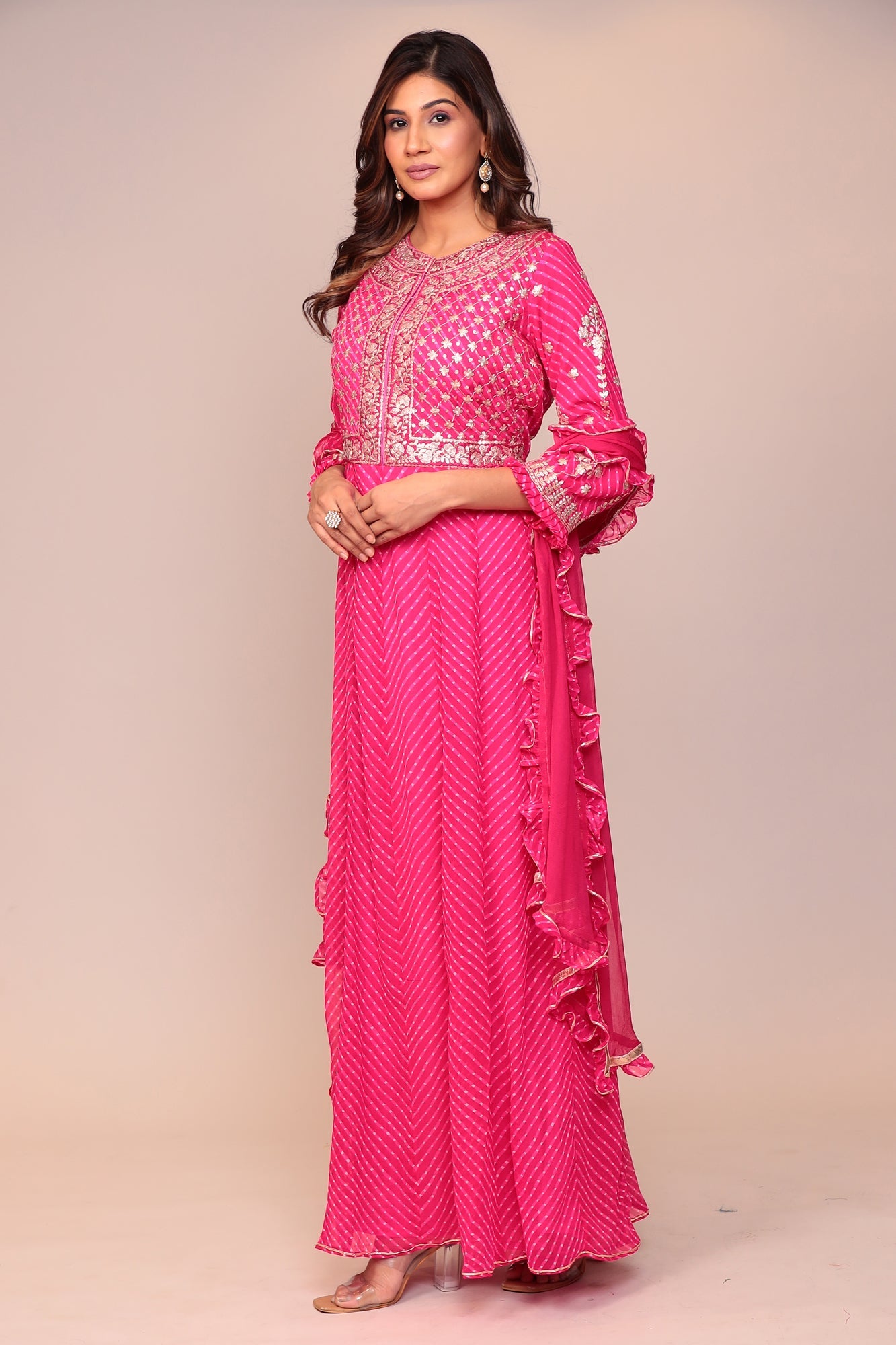 Mothra Georgette Floor Length Suit with Pittan work.
