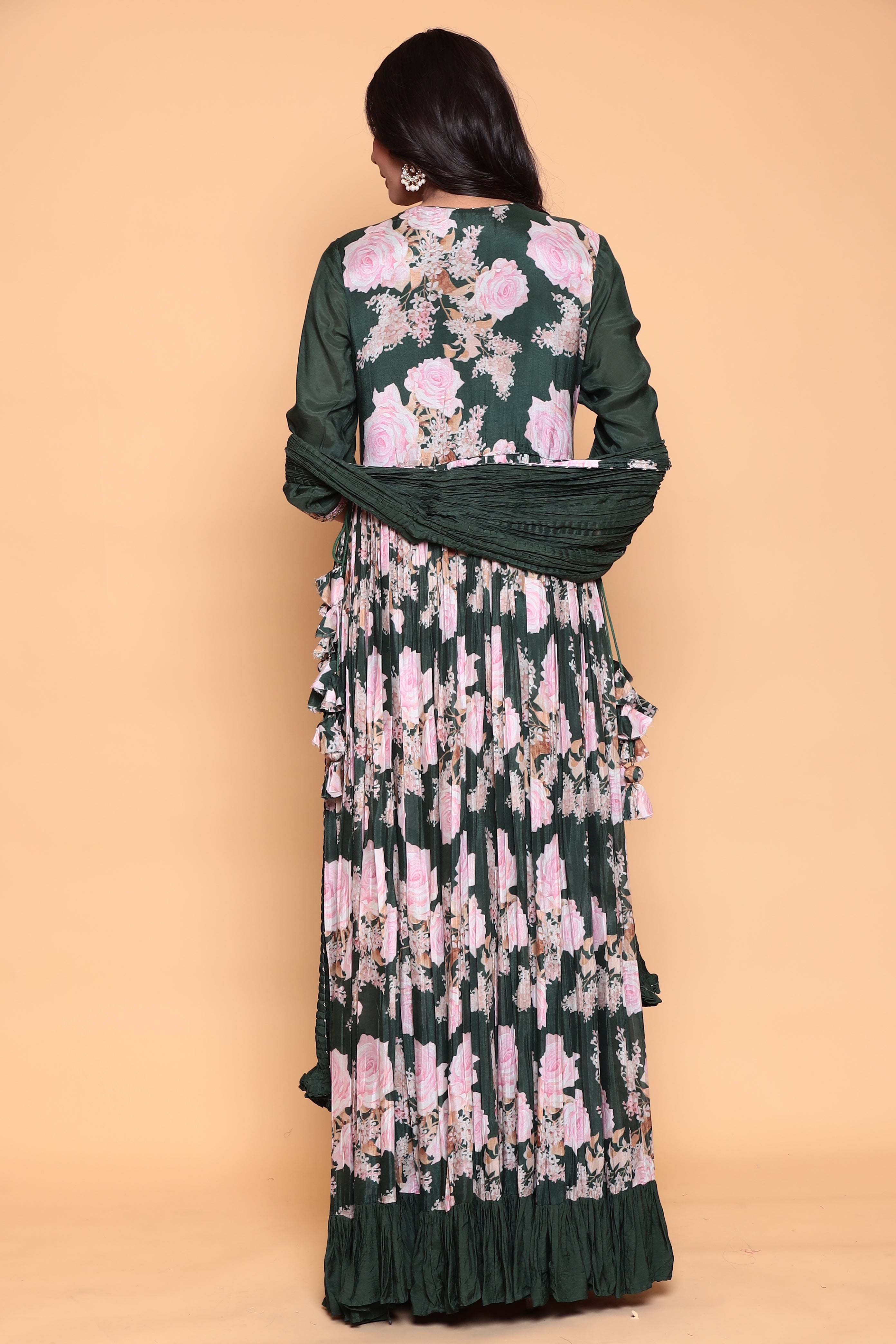 Printed Flared Anarkali Cotton Silk Suit with Zardozi work.