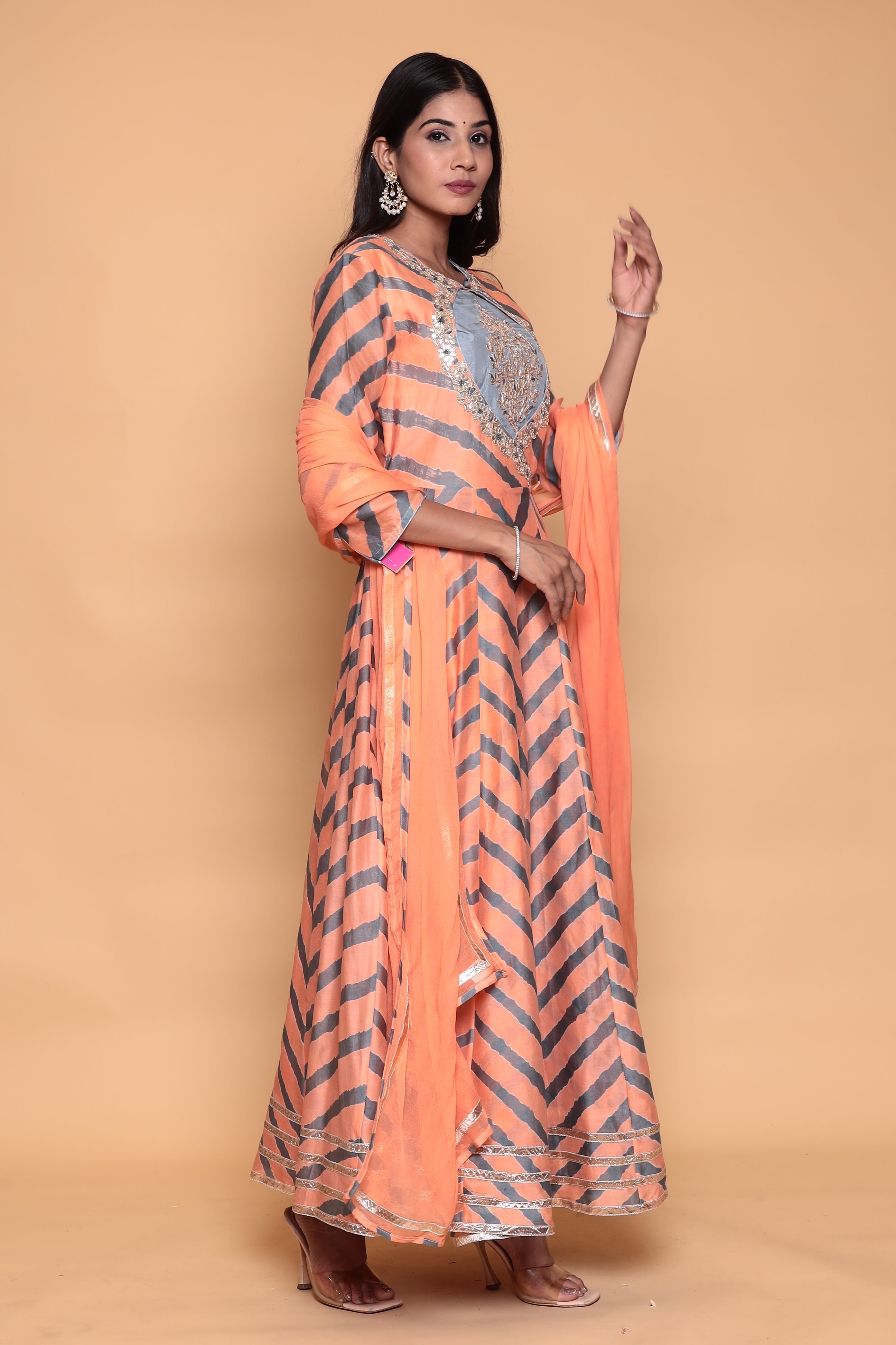 Leheriya Cotton chanderi Suit with Gota Patti work.