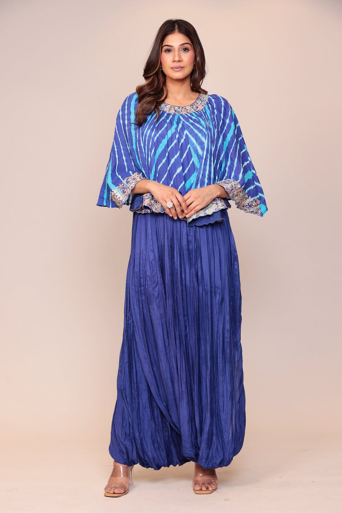 Leheriya Cotton Silk Jump Suit with Gota Patti and Thread Work.