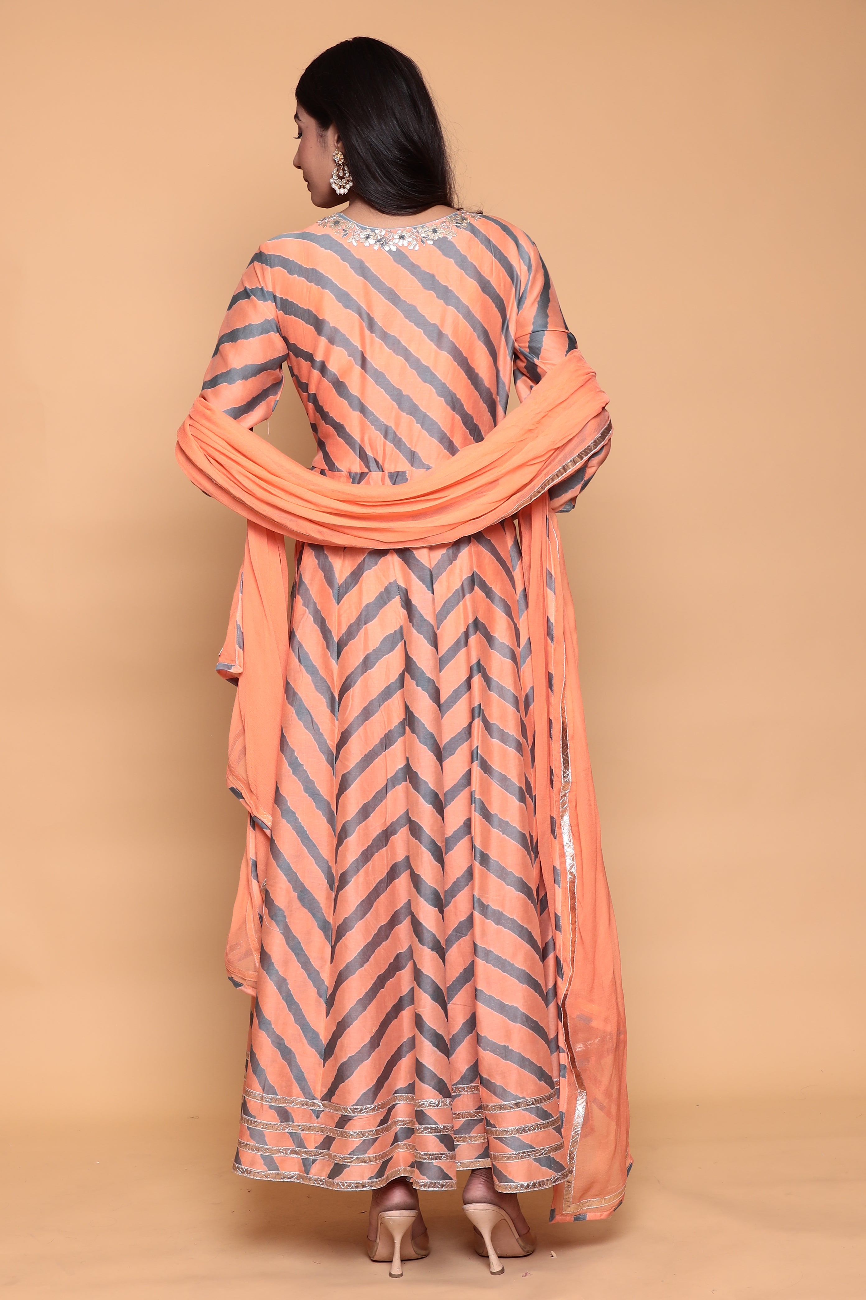 Leheriya Cotton chanderi Suit with Gota Patti work.