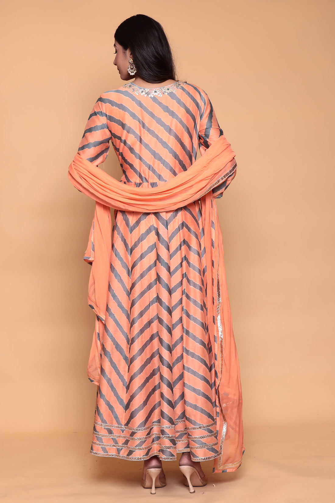 Leheriya Cotton chanderi Suit with Gota Patti work.