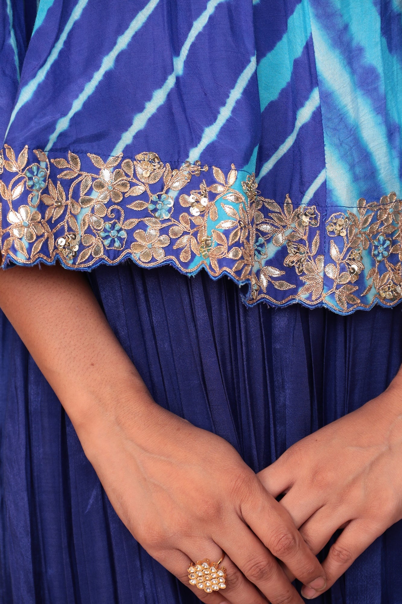 Leheriya Cotton Silk Jump Suit with Gota Patti and Thread Work.