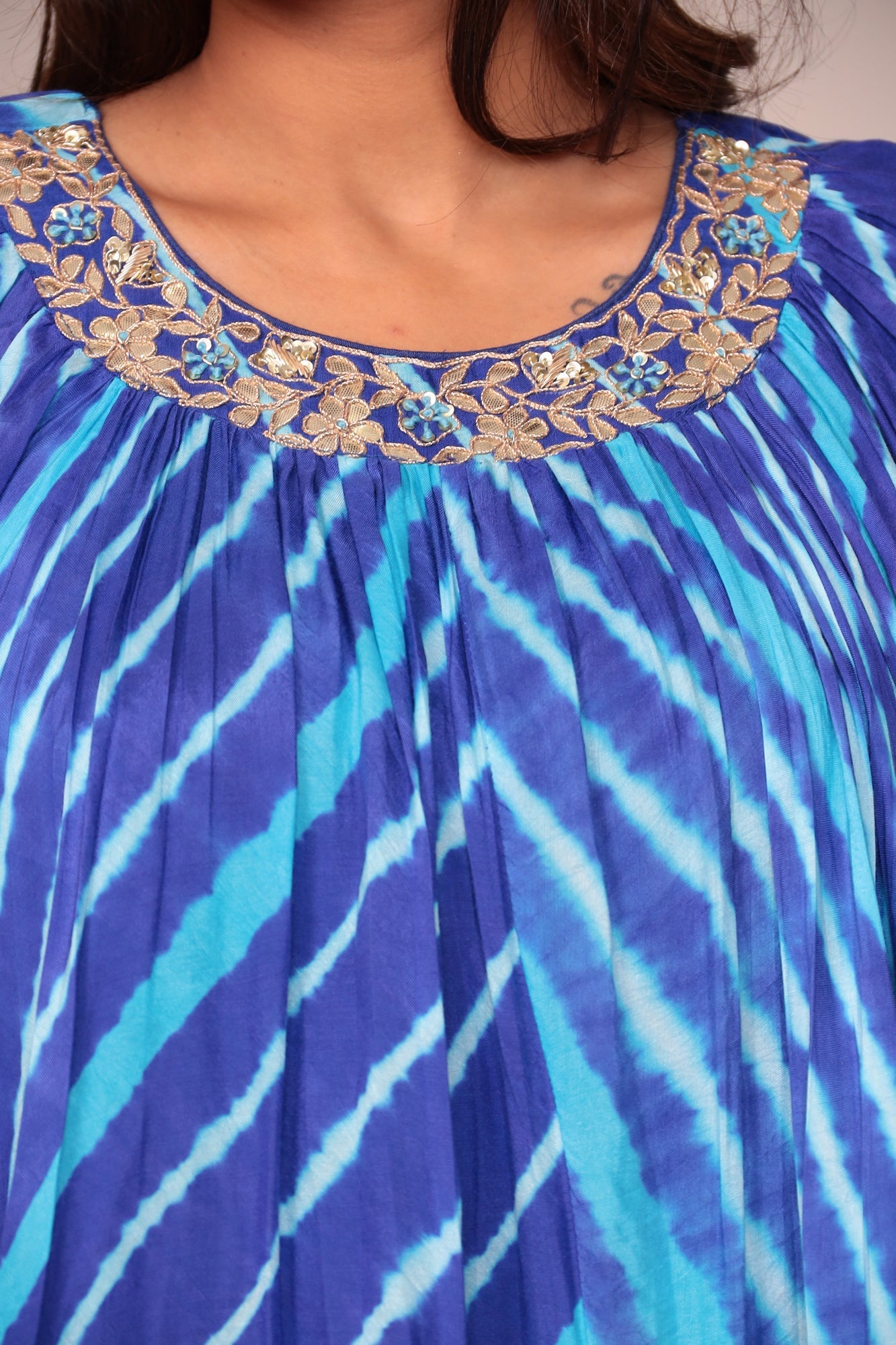 Leheriya Cotton Silk Jump Suit with Gota Patti and Thread Work