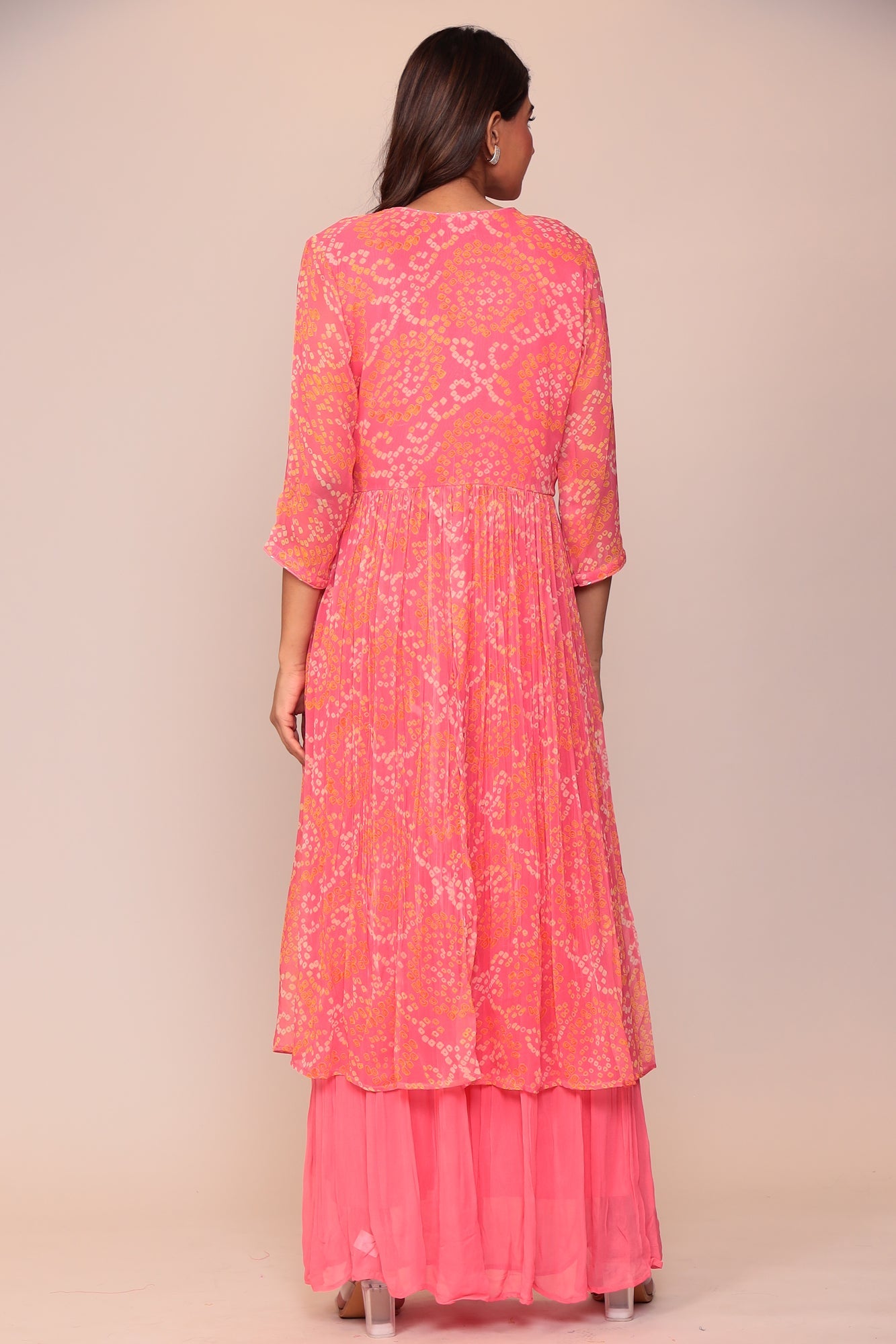 Bandhej Georgette Jacket Style Suit with Gota Patti and Thread work.