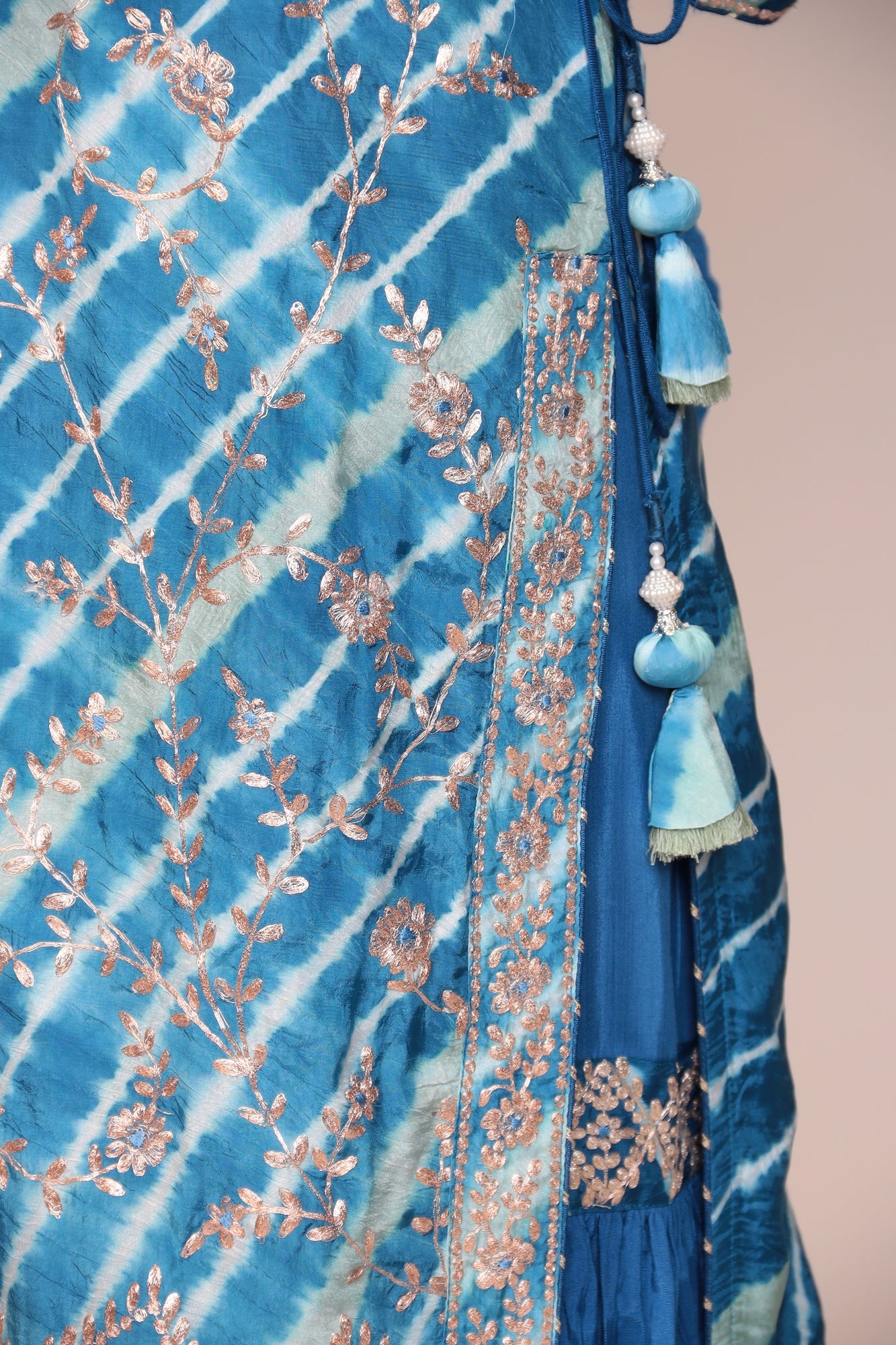 Straight Leheriya Silk Sharara Suit with Pittan Work