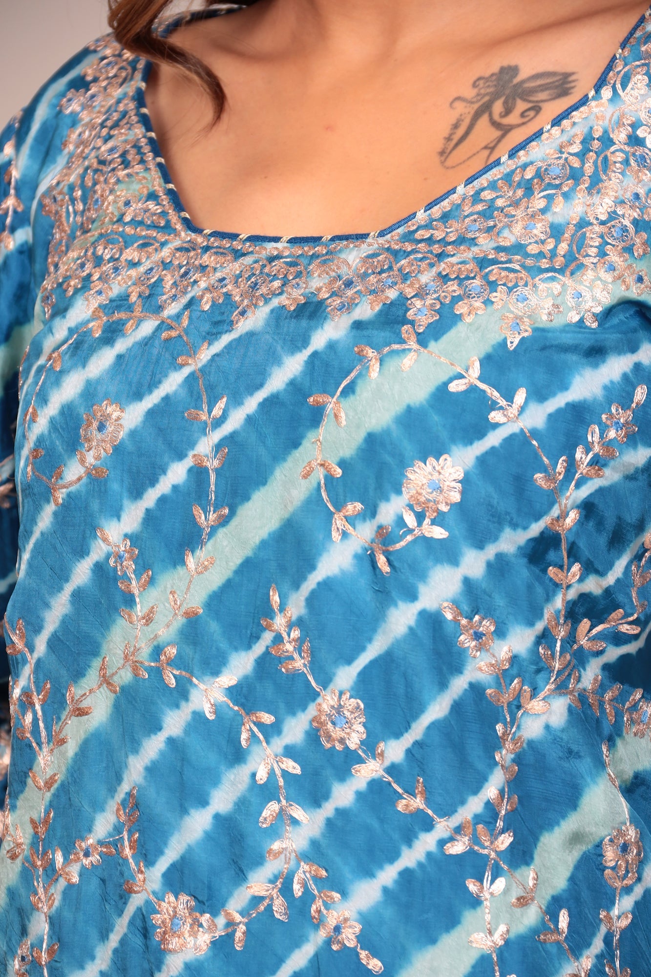 Straight Leheriya Silk Sharara Suit with Pittan Work