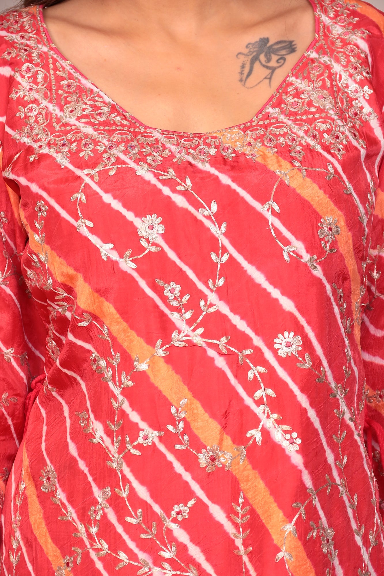 Straight Leheriya Silk Sharara Suit with Pittan Work