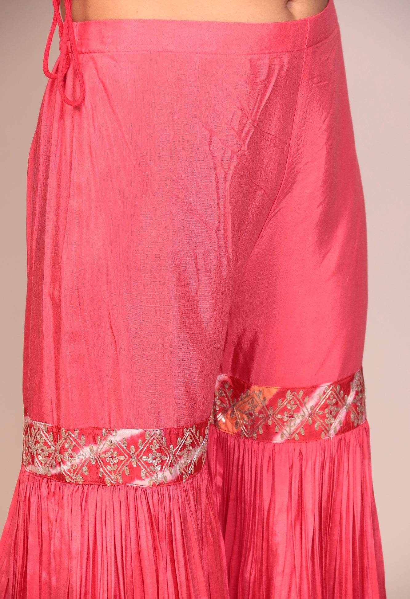 Straight Leheriya Silk Sharara Suit with Pittan Work