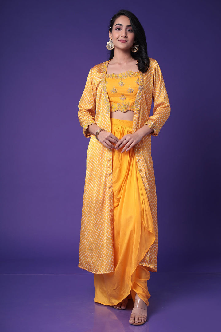 Bandhej Silk Jacket Style Indowestern with Dori and Embroidery