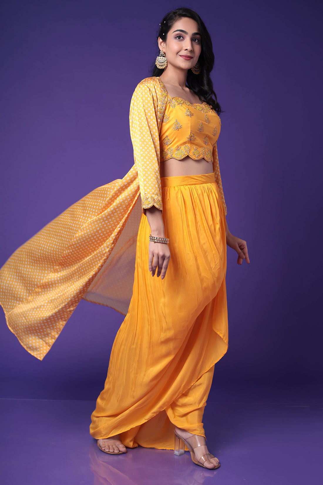 Bandhej Silk Jacket Style Indowestern with Dori and Embroidery