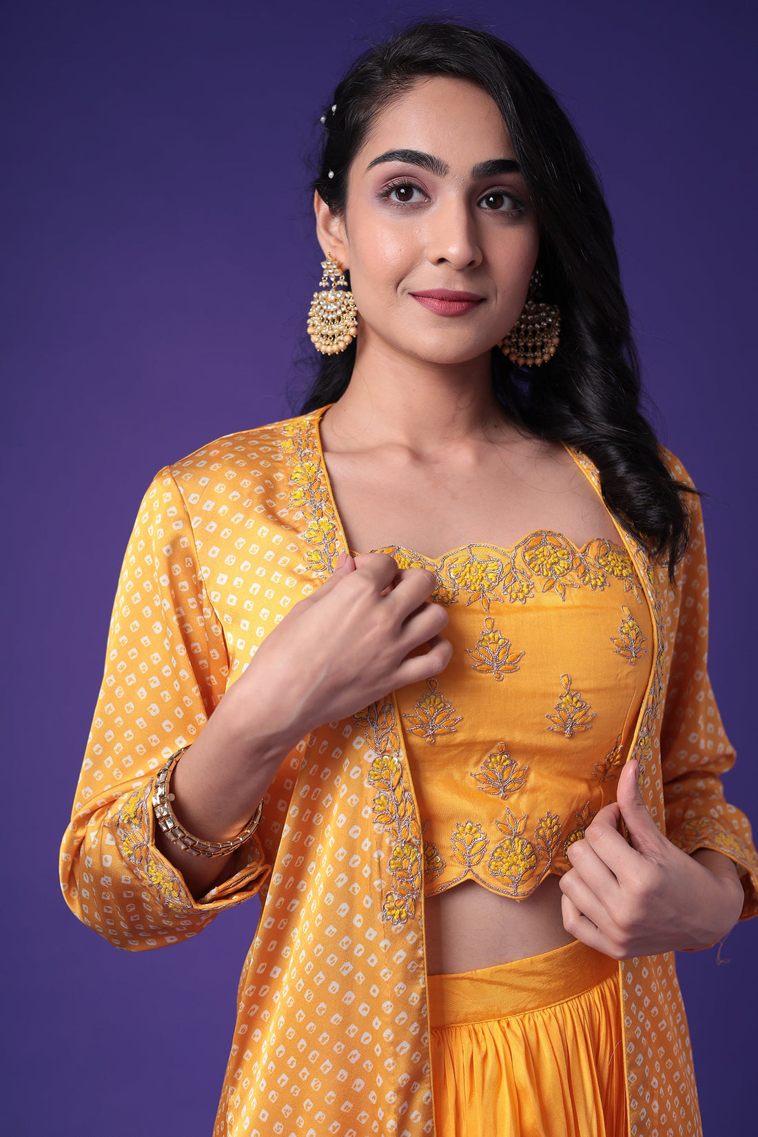 Bandhej Silk Jacket Style Indowestern with Dori and Embroidery