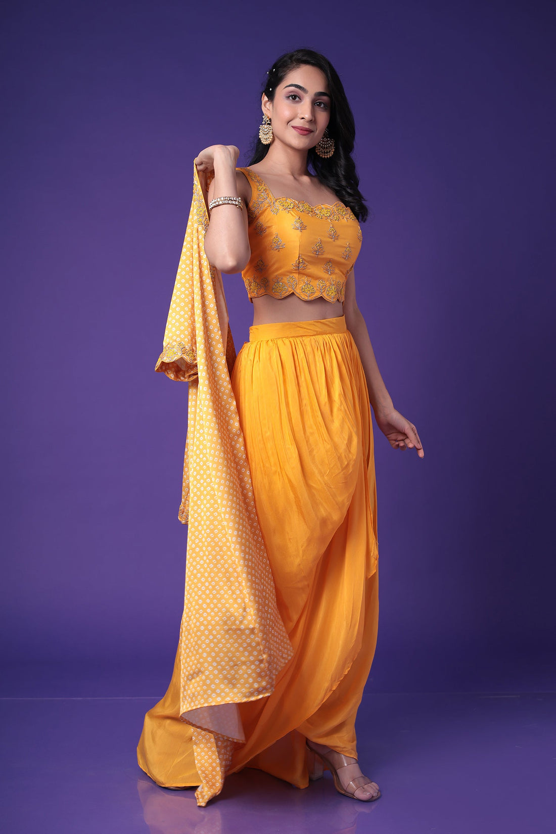 Bandhej Silk Jacket Style Indowestern with Dori and Embroidery