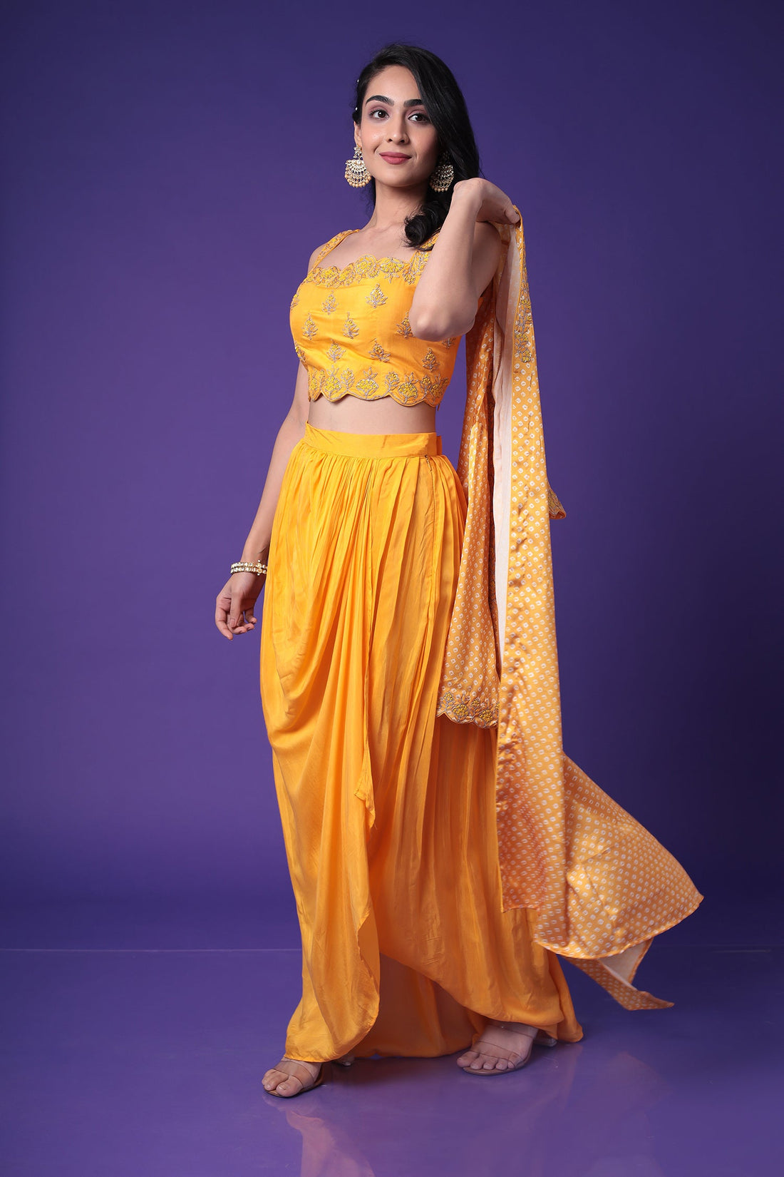 Bandhej Silk Jacket Style Indowestern with Dori and Embroidery