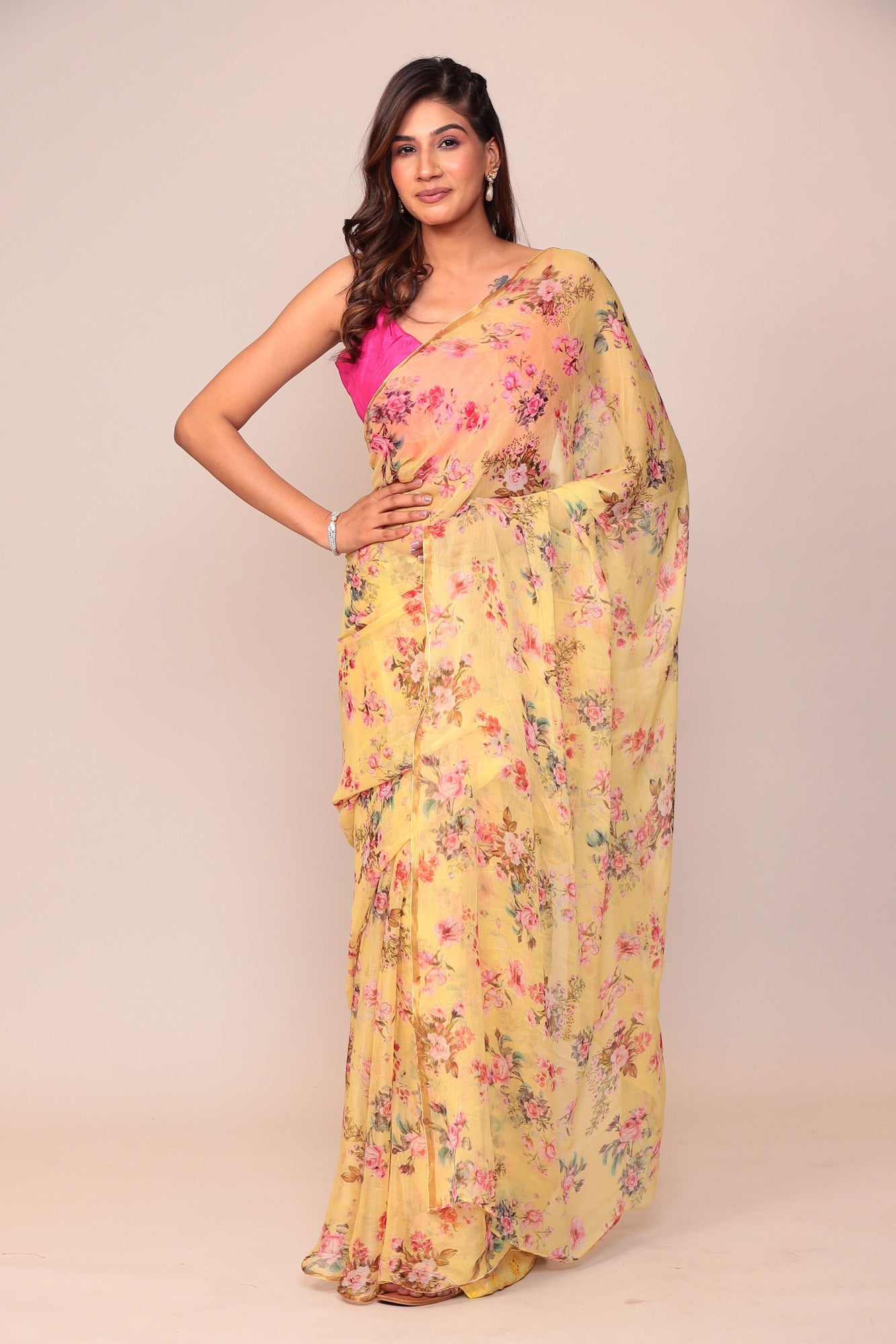 Digital Floral Printed Chiffon Saree