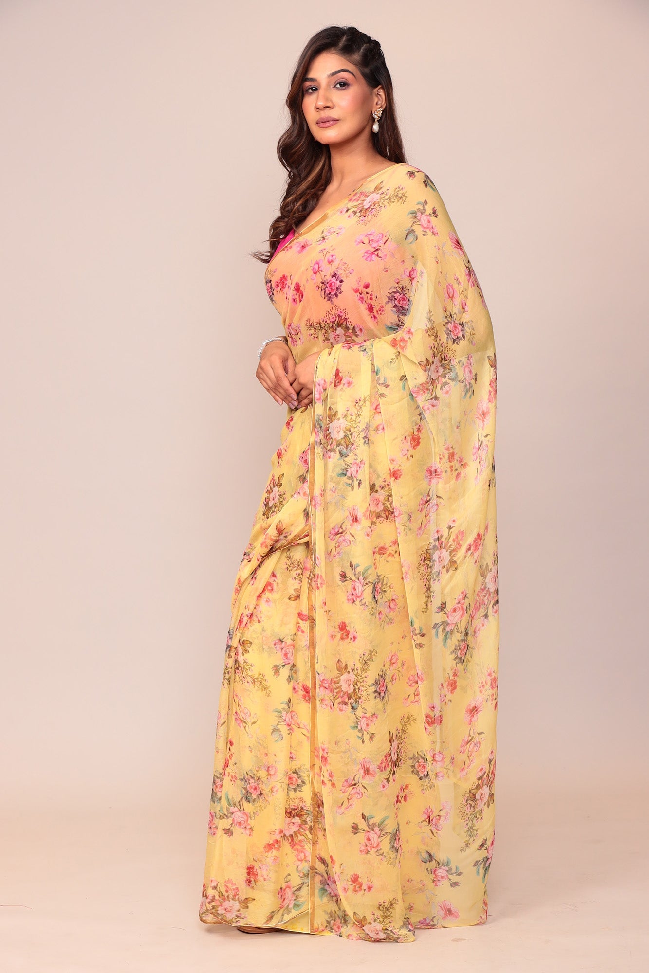 Digital Floral Printed Chiffon Saree