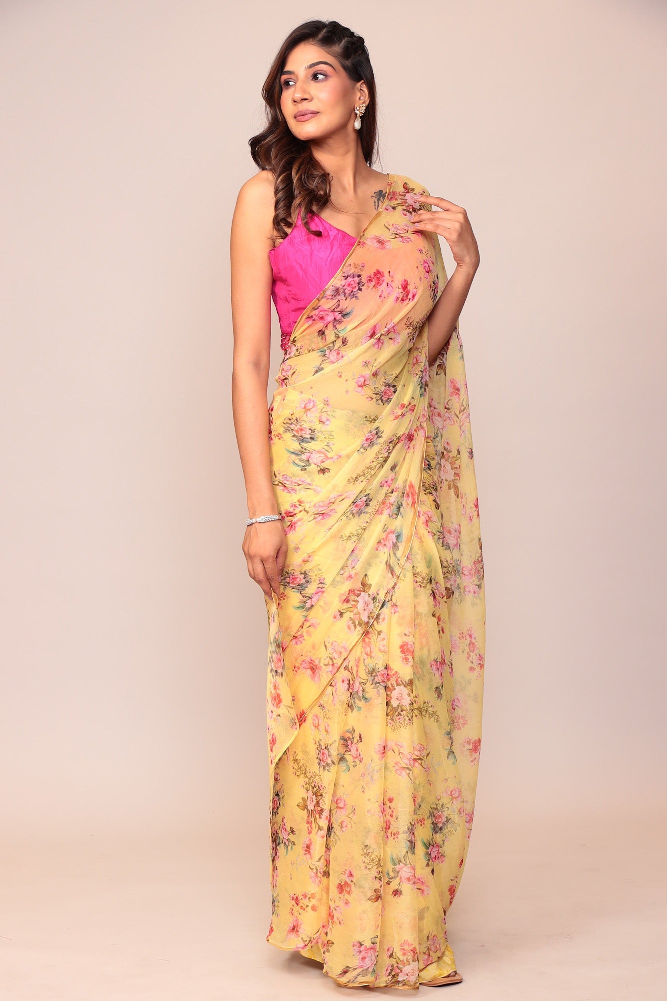 Digital Floral Printed Chiffon Saree