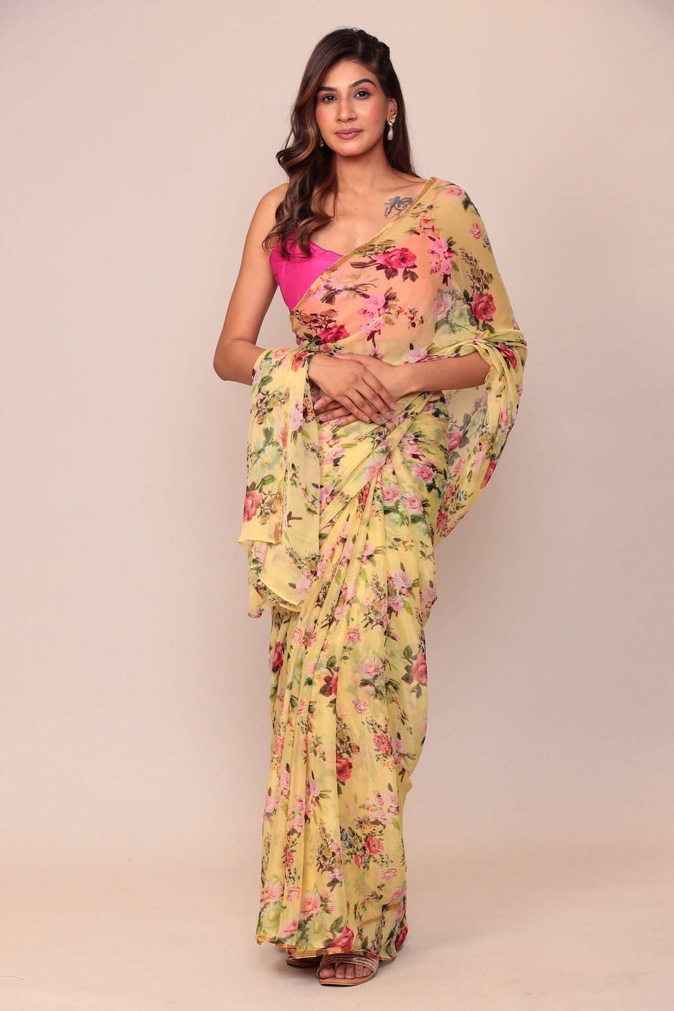 Digital Floral Printed Chiffon Saree