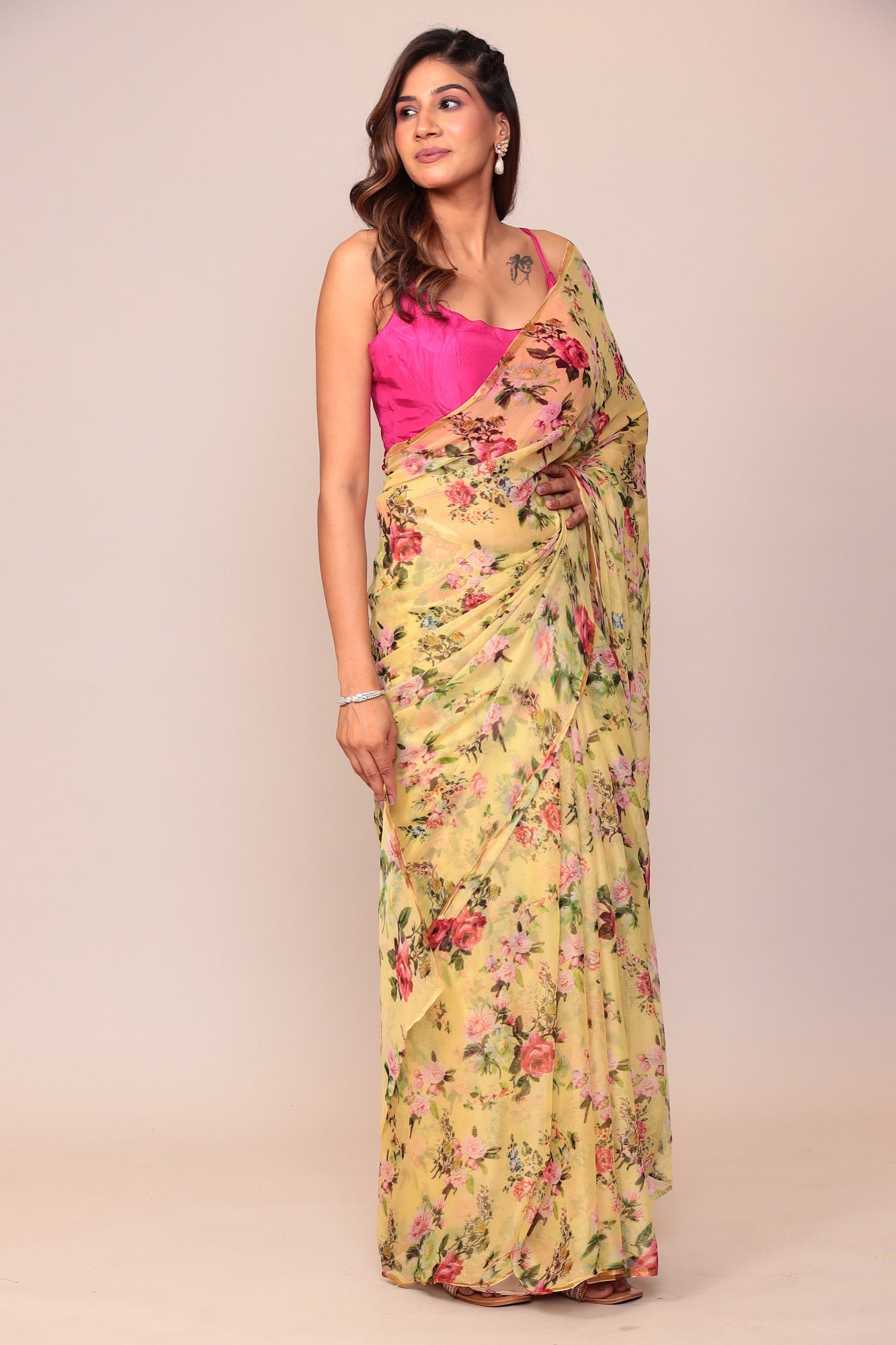 Digital Floral Printed Chiffon Saree