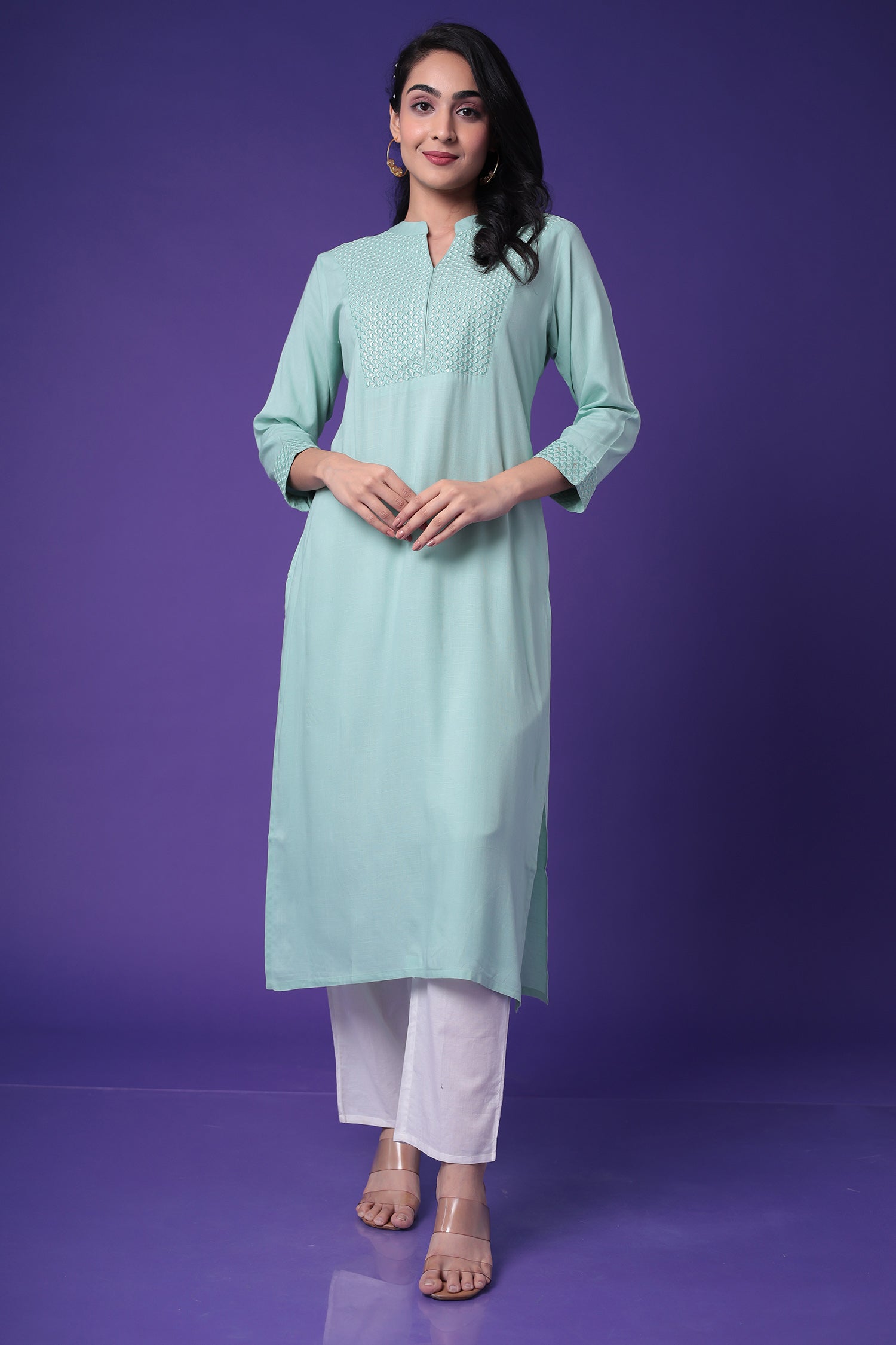 Embroidered Muslin Kurta with Sequins work
