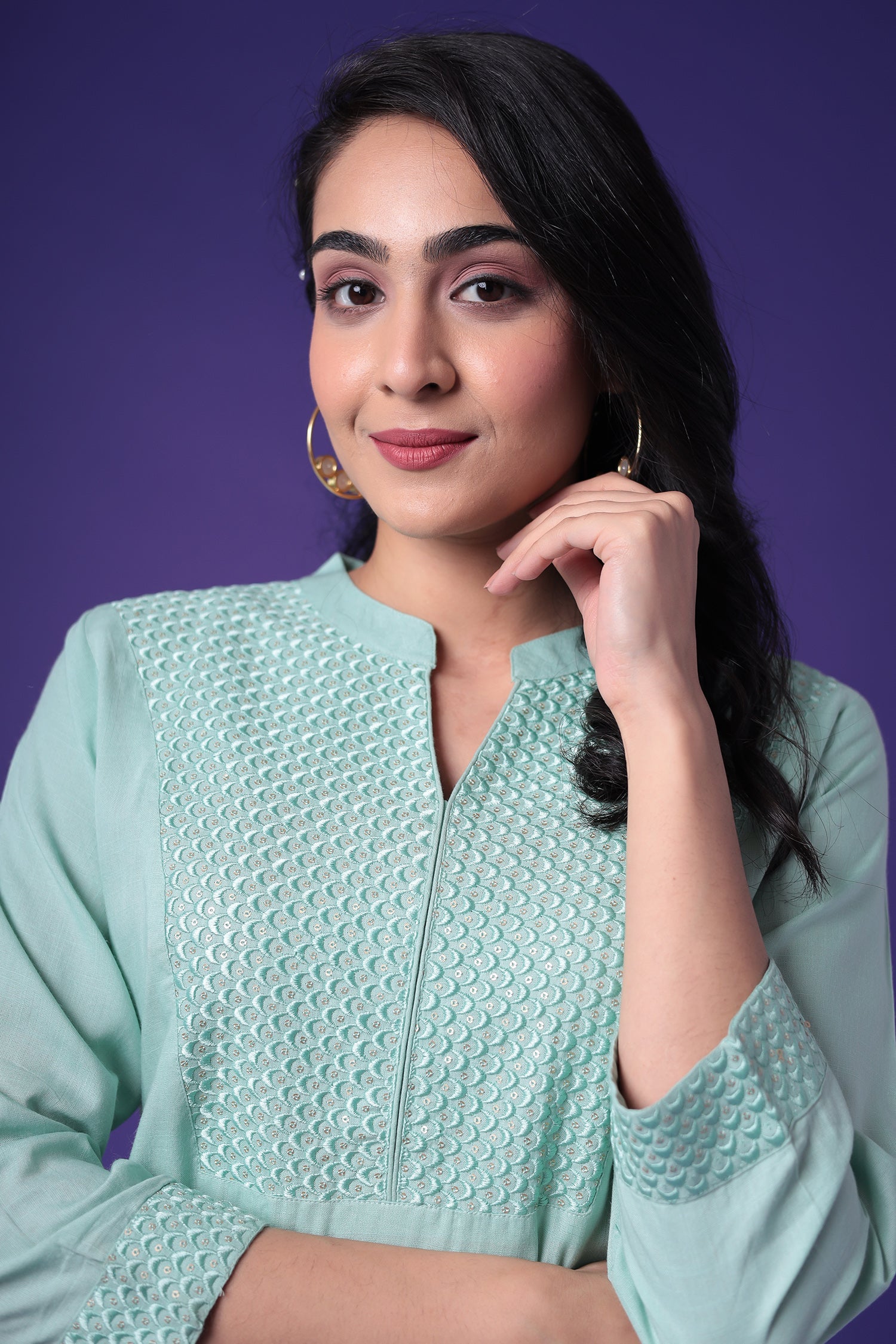 Embroidered Muslin Kurta with Sequins work