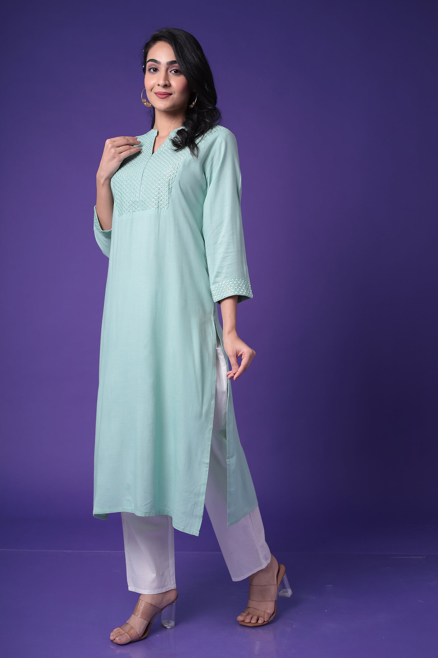 Embroidered Muslin Kurta with Sequins work