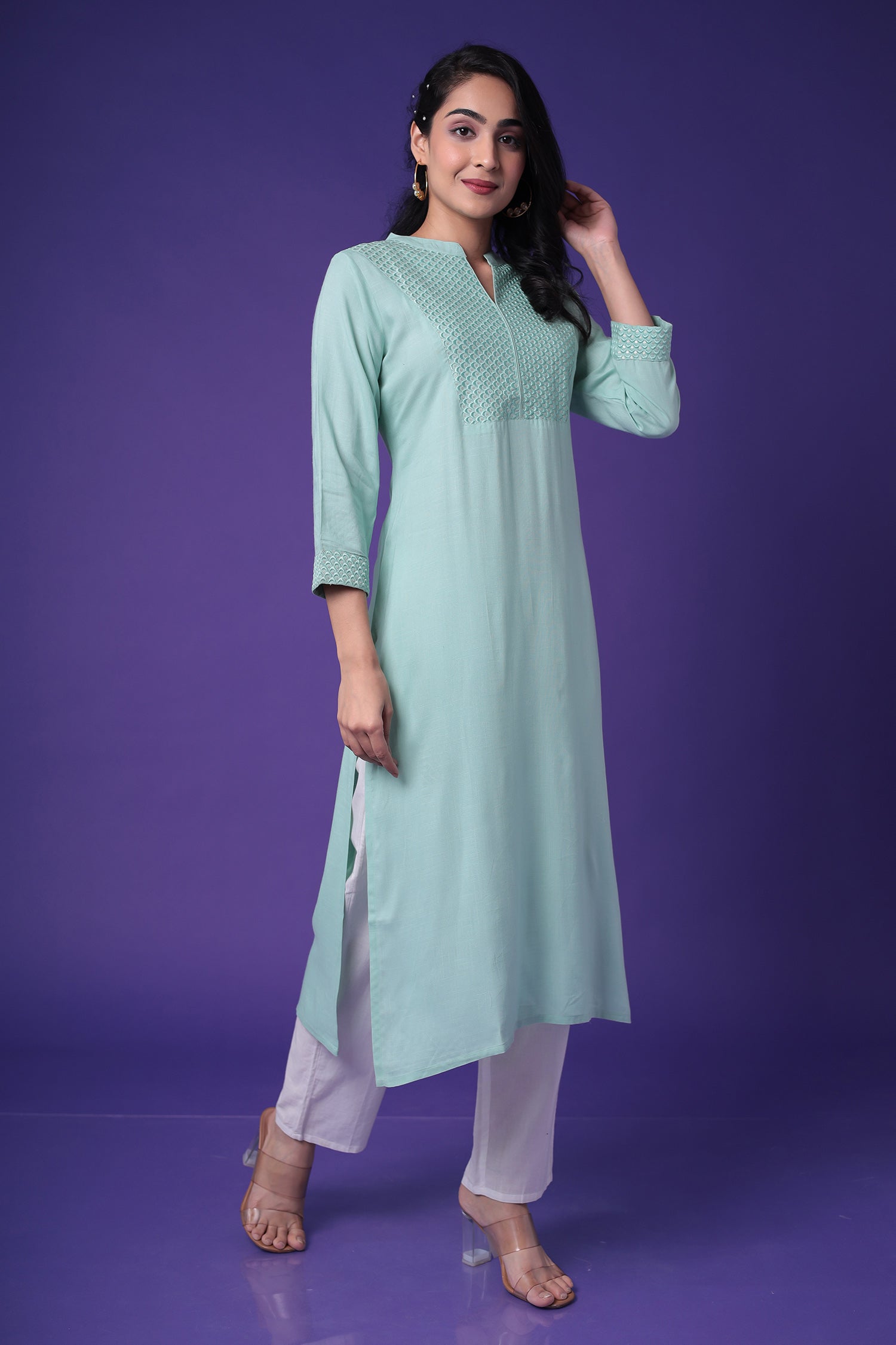 Embroidered Muslin Kurta with Sequins work
