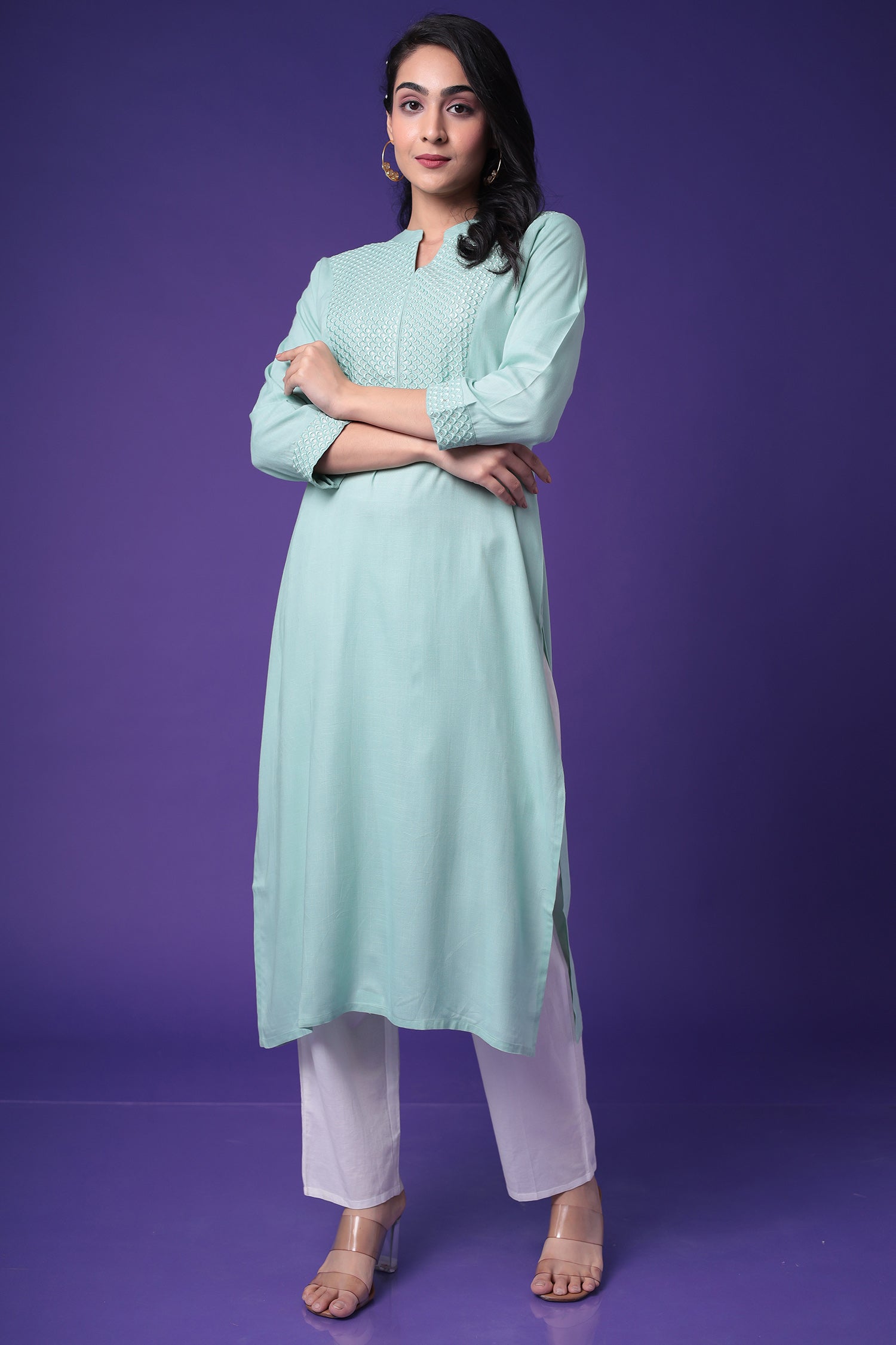 Embroidered Muslin Kurta with Sequins work