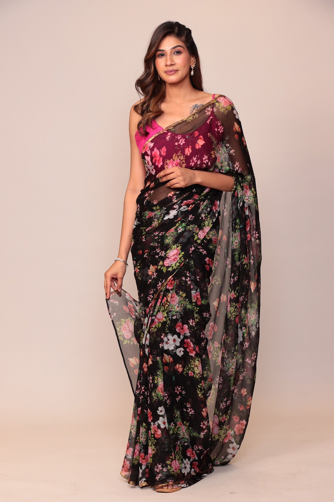 Digital Floral Printed Chiffon Saree