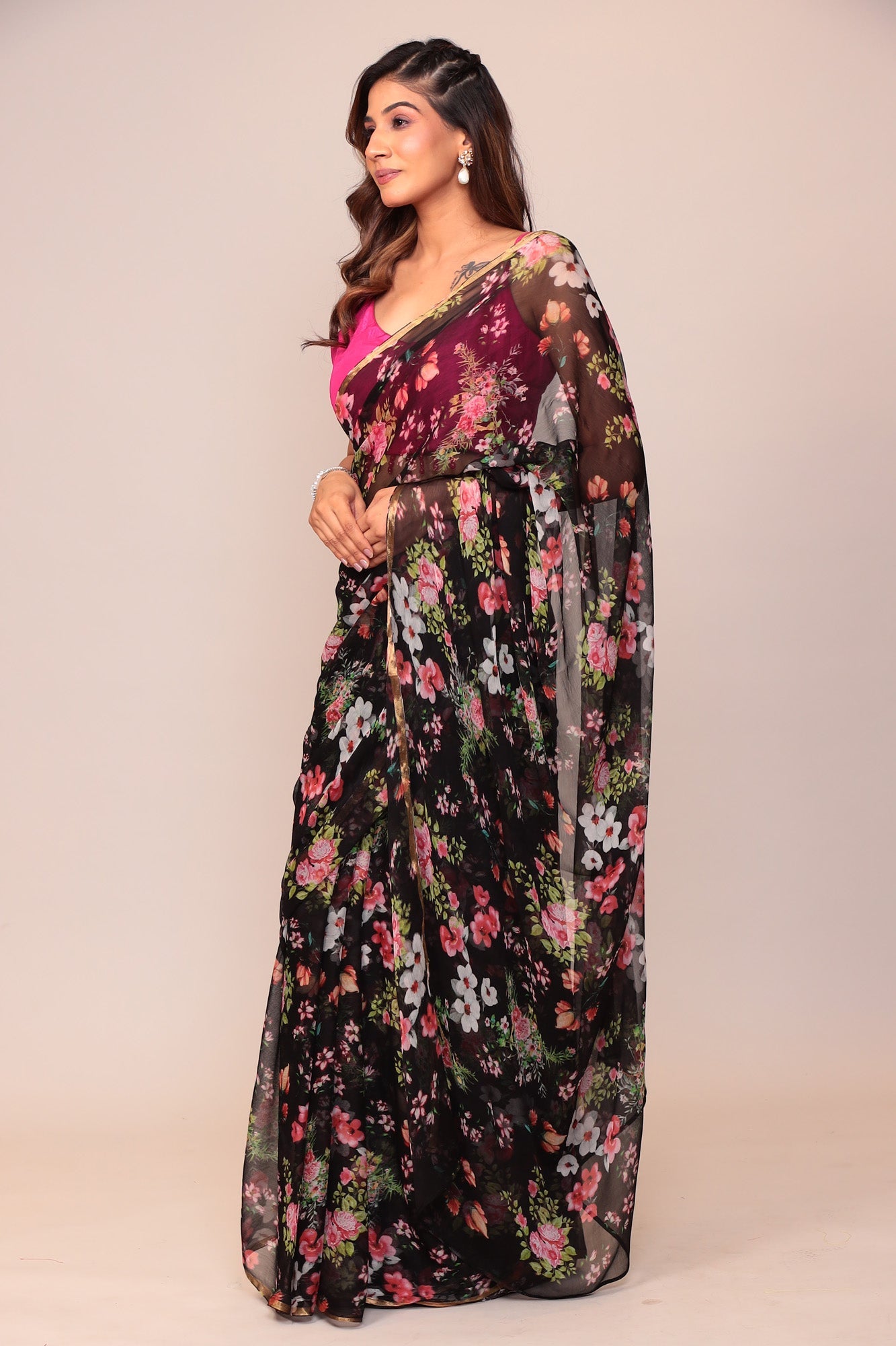 Digital Floral Printed Chiffon Saree