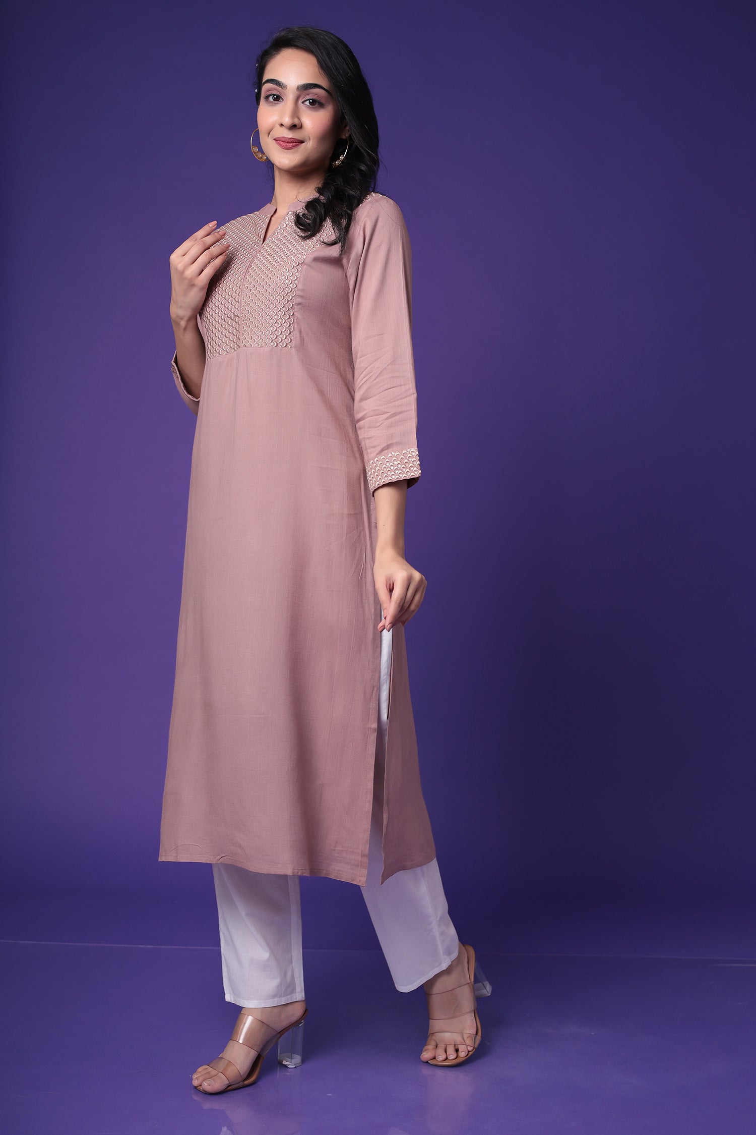 Embroidered Muslin Kurta with Sequins work