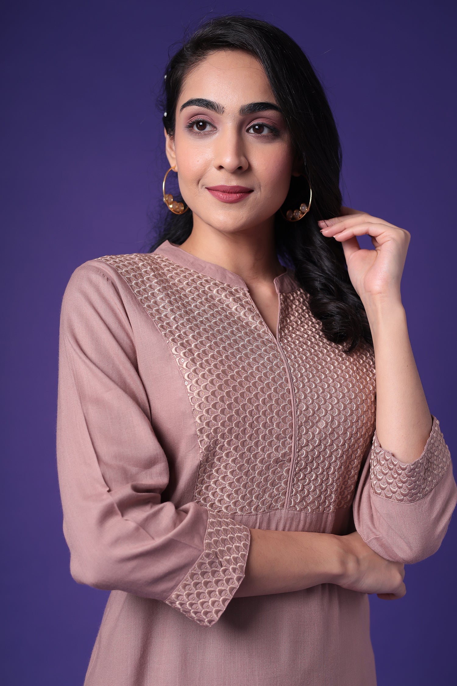 Embroidered Muslin Kurta with Sequins work