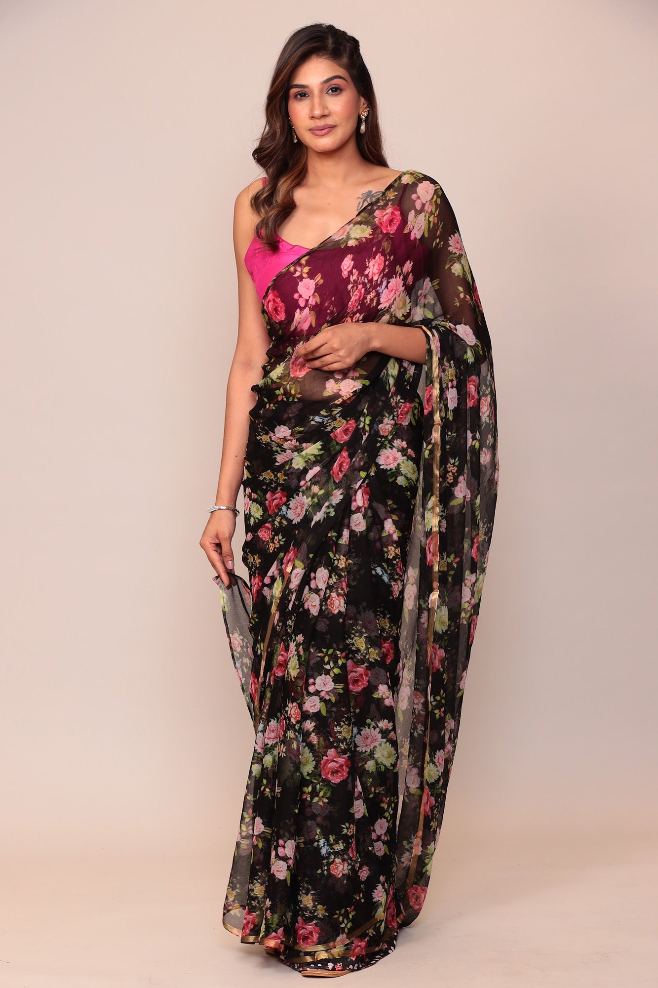 Digital Floral Printed Chiffon Saree