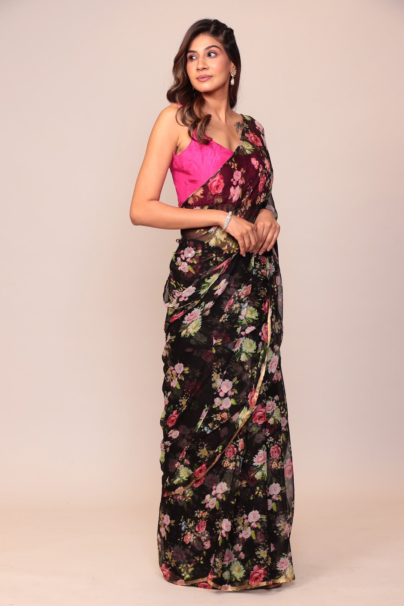 Digital Floral Printed Chiffon Saree