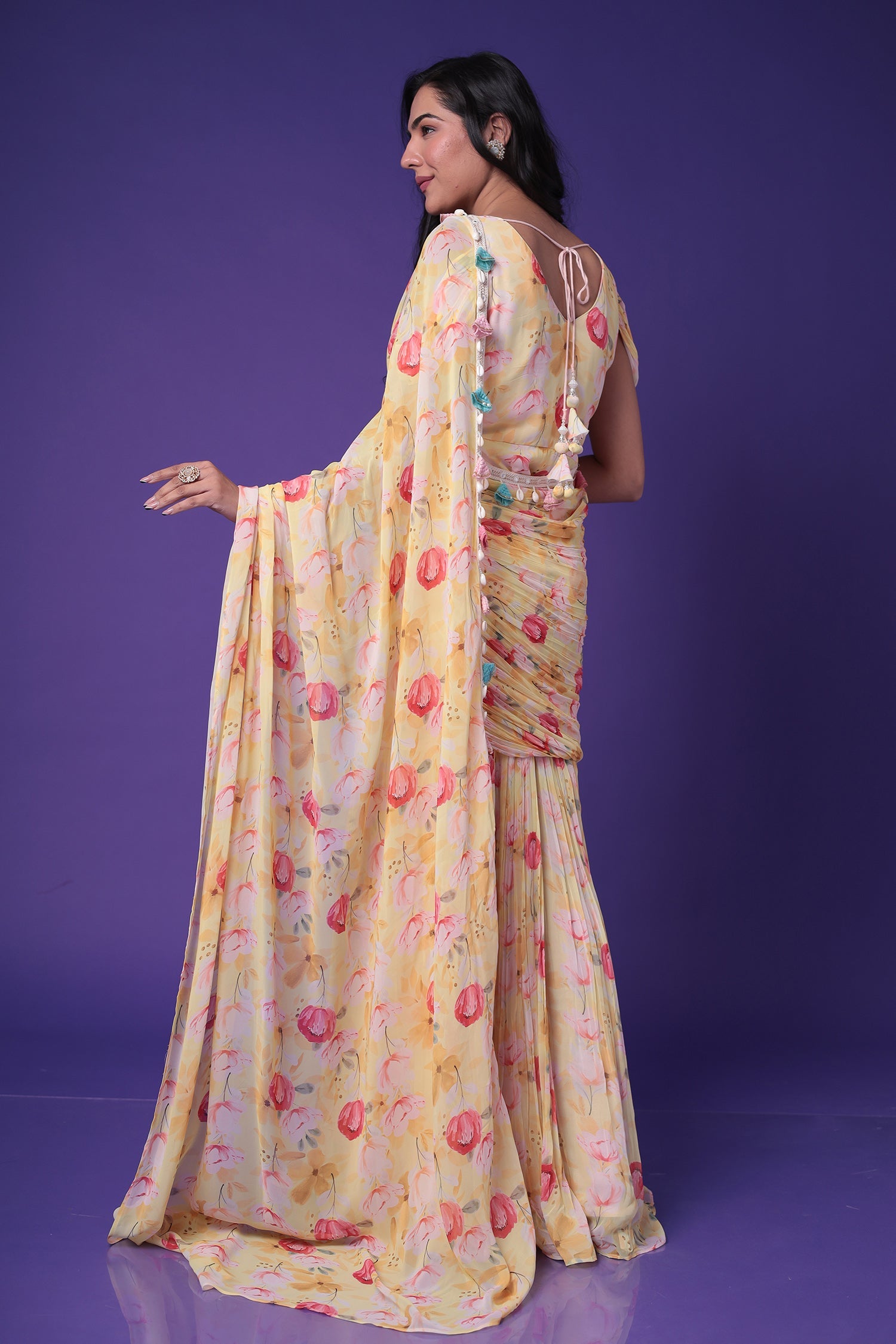 Floral Print Georgette Saree Stitched