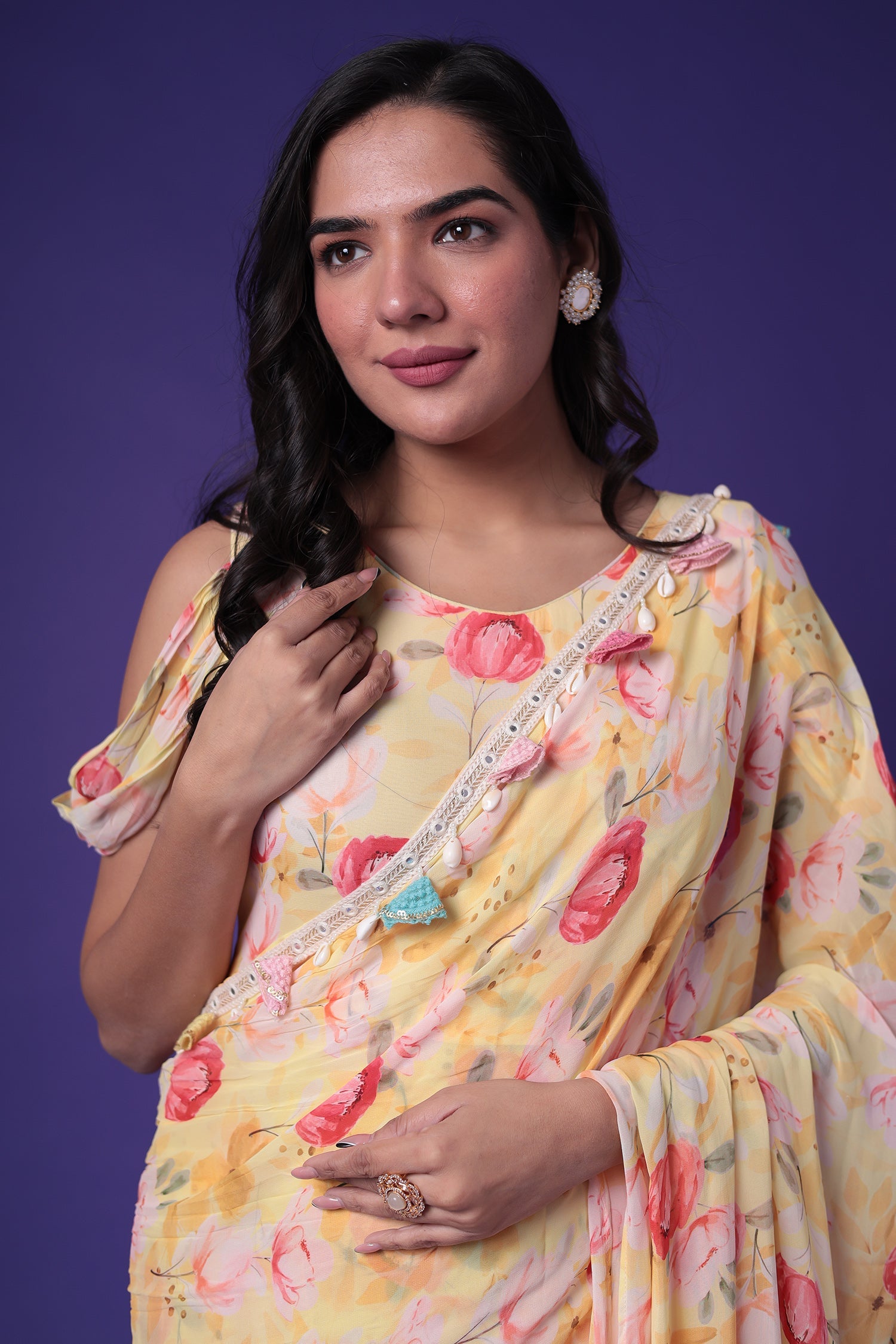 Floral Print Georgette Saree Stitched