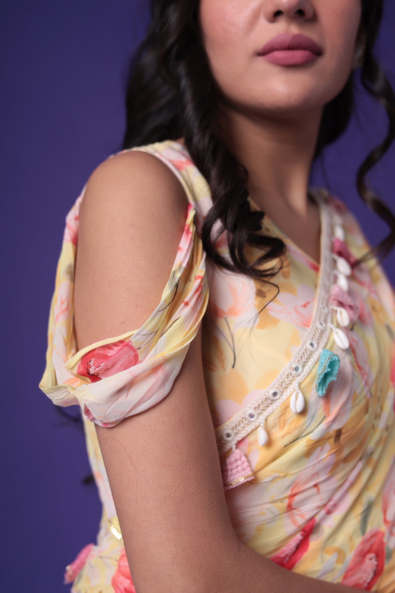 Floral Print Georgette Saree Stitched