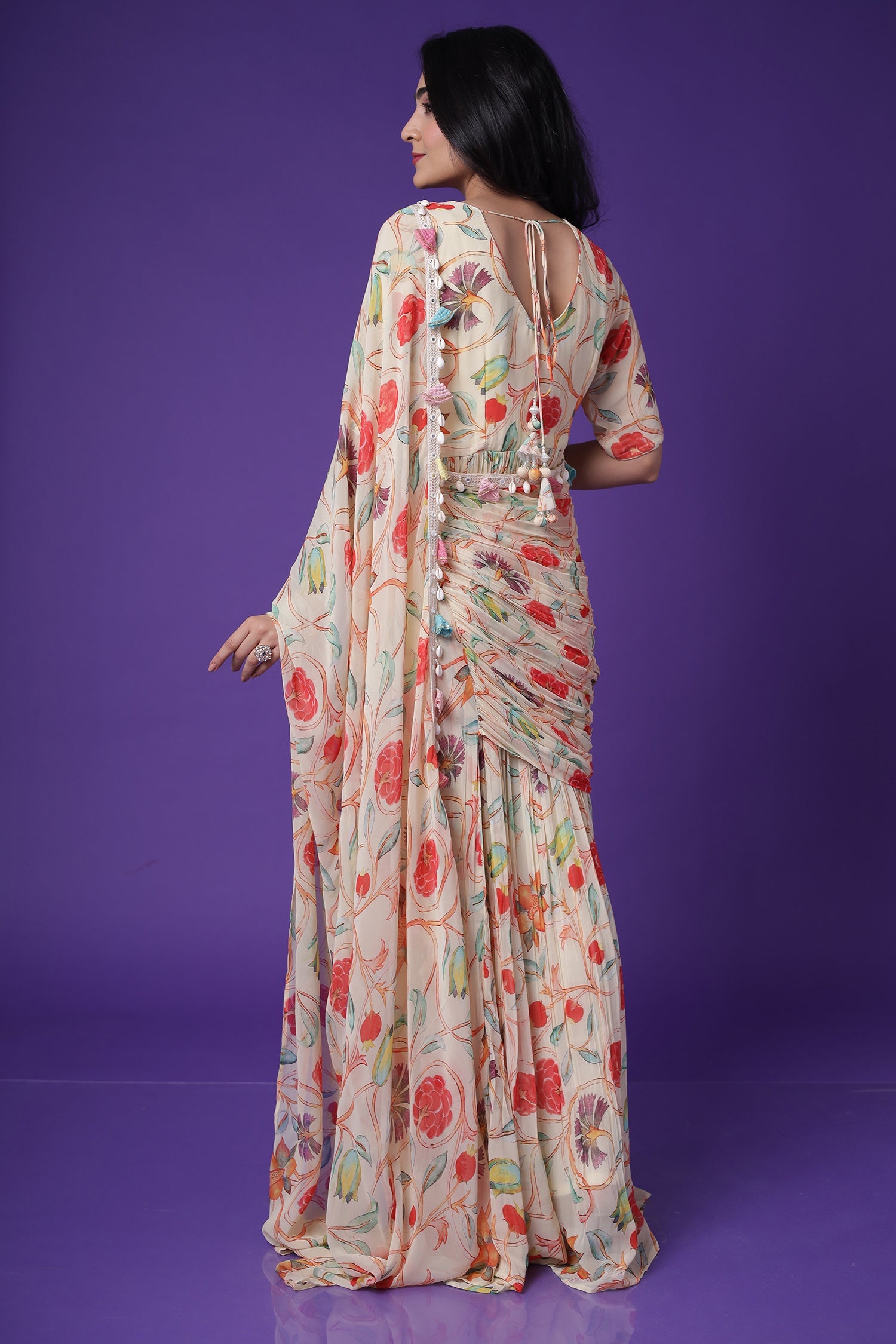 Floral Print Georgette StItched Saree