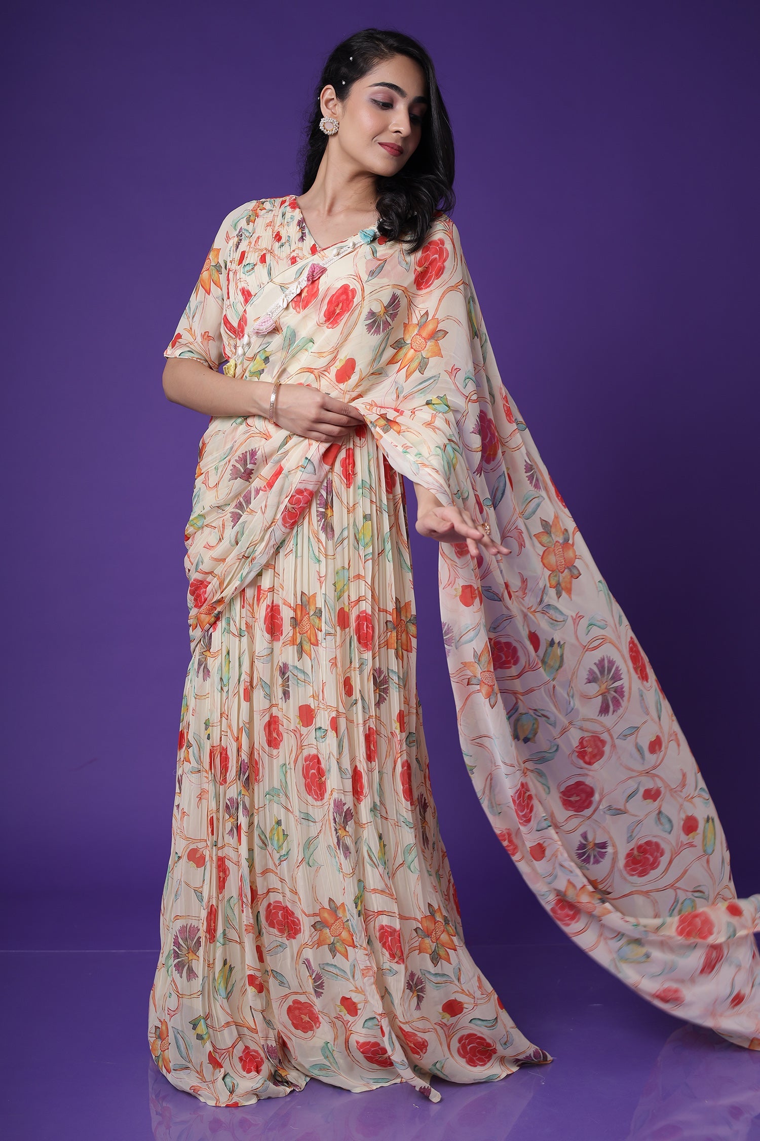 Floral Print Georgette StItched Saree