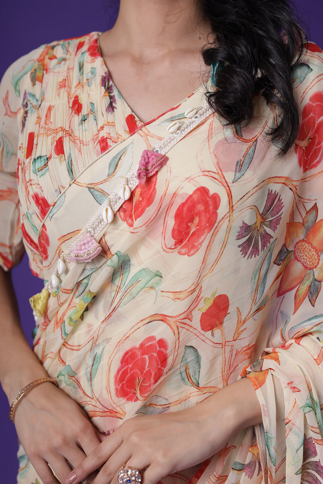 Floral Print Georgette StItched Saree