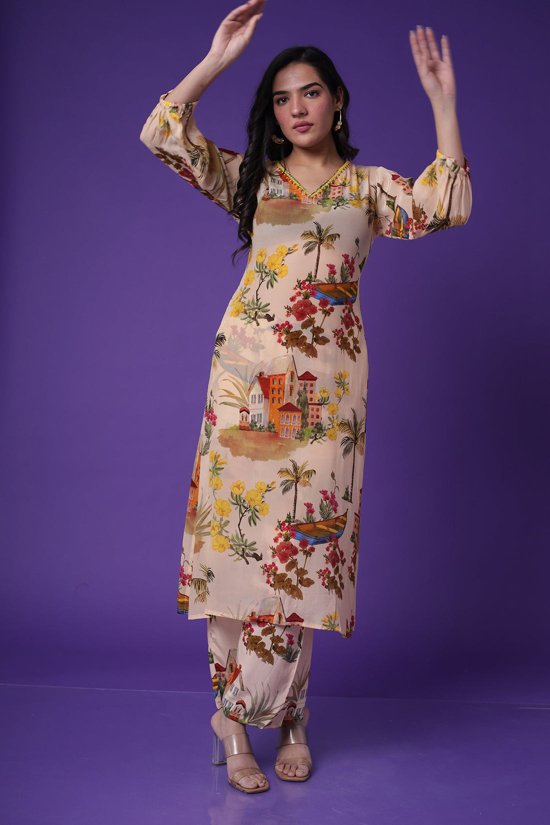 Printed Georgette Kurta Set with Stone work