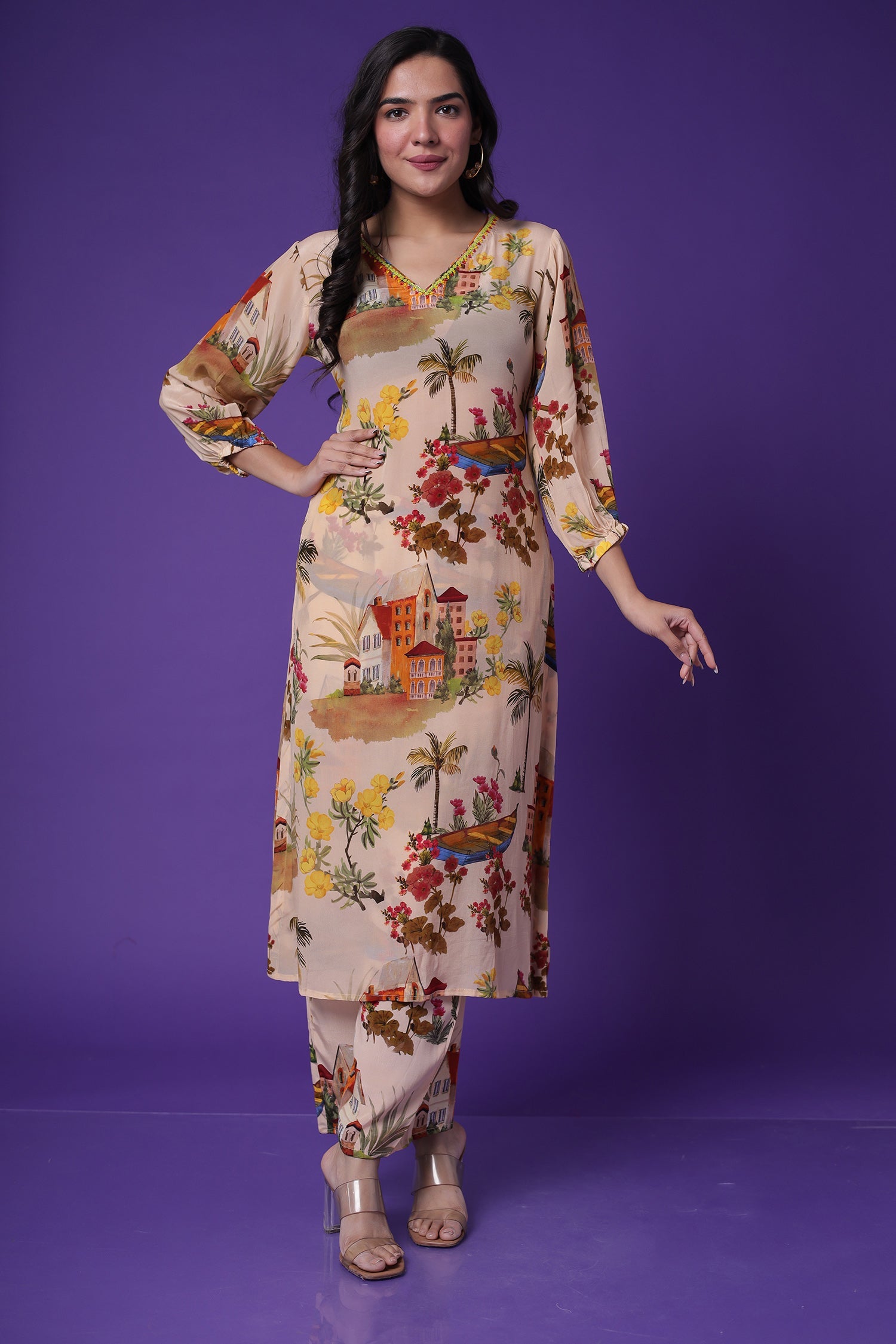 Printed Georgette Kurta Set with Stone work