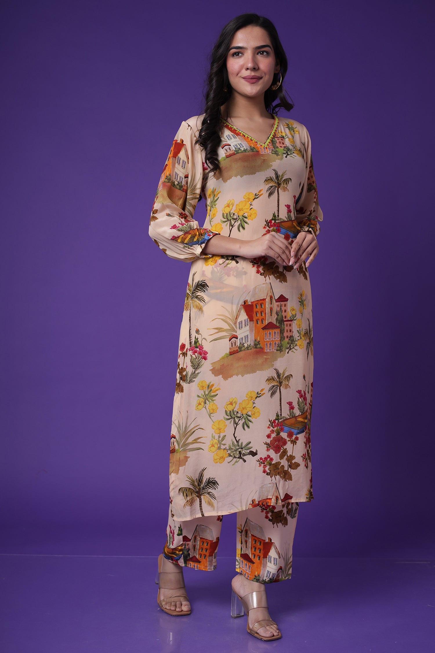 Printed Georgette Kurta Set with Stone work