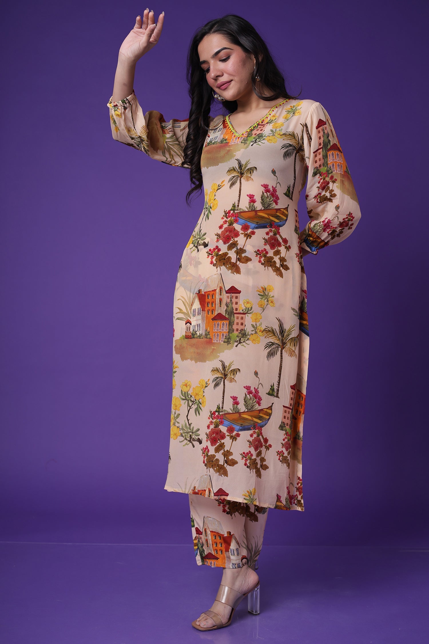 Printed Georgette Kurta Set with Stone work